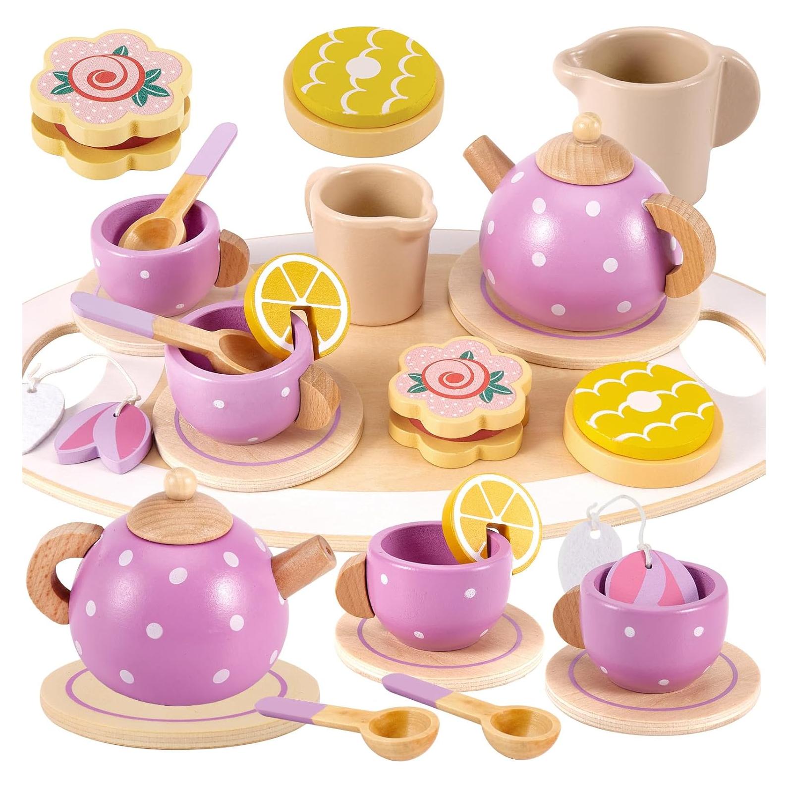 Juego de Té de Madera BUYGER para Niños 3 a 5 Años