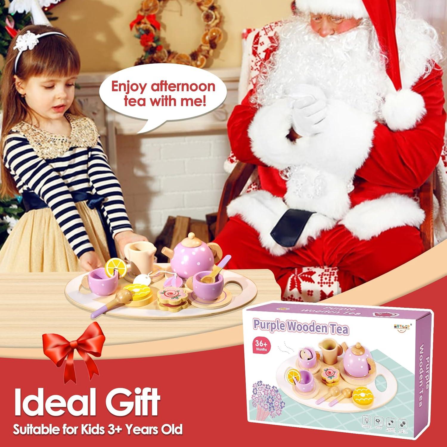 Juego de Té de Madera BUYGER para Niños 3 a 5 Años