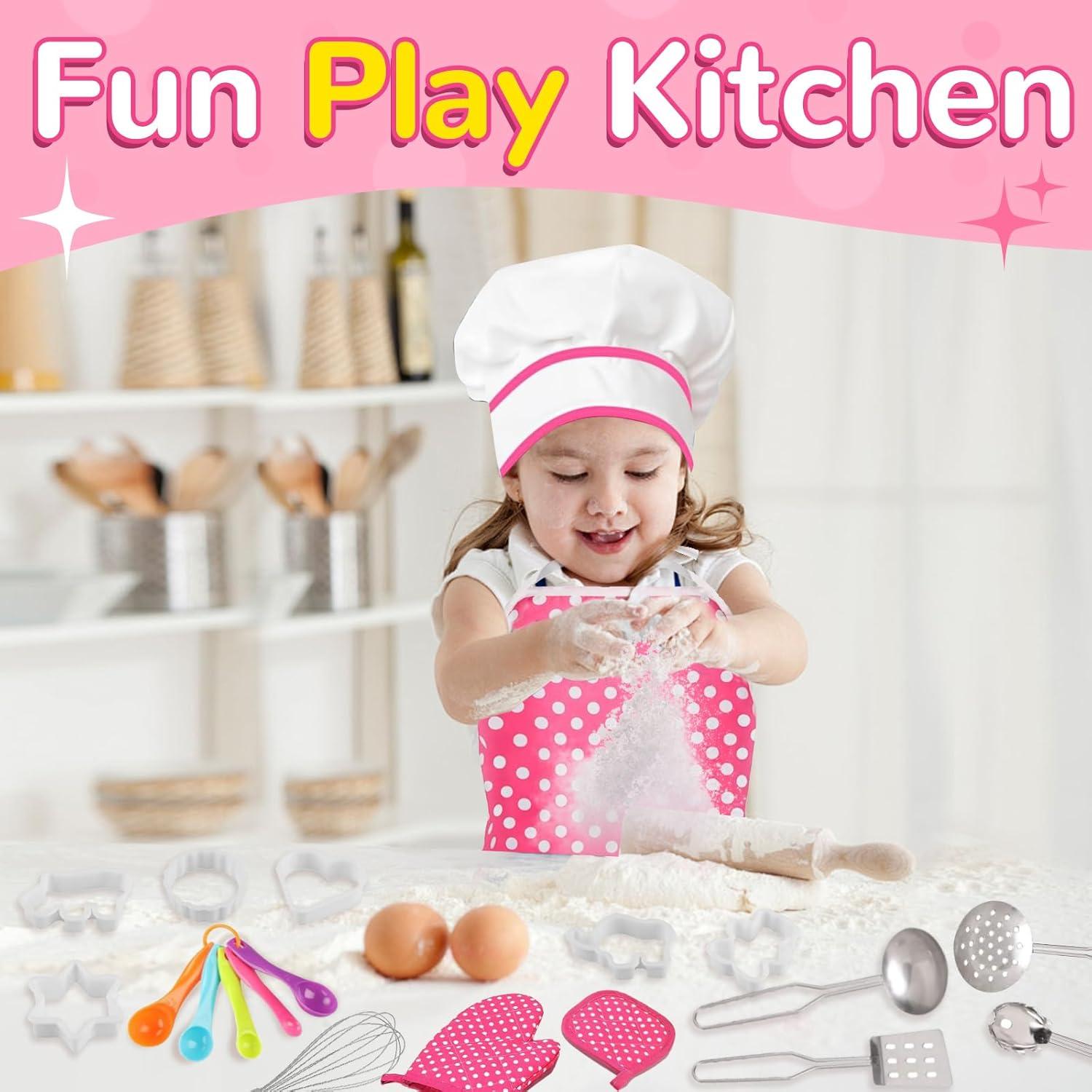 Juego de Cocina para Niños MEIDAYAI 23 Piezas Chef Rosa