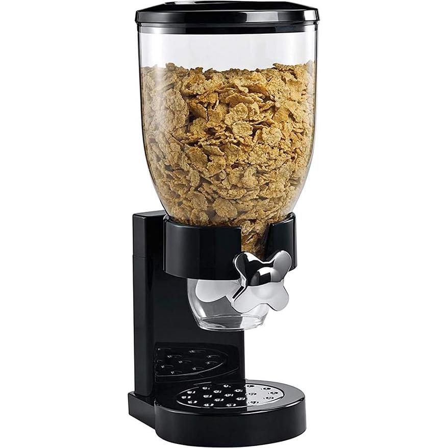Cereal Dispenser Countertop, Plastic Single Control Candy Dispenser for Storing Coffee Beans, Kitchen Dry Cereal Dispenser (Black)