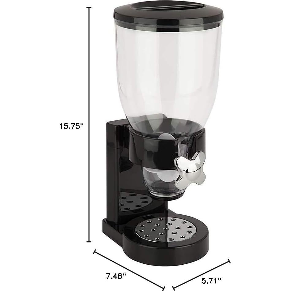 Cereal Dispenser Countertop, Plastic Single Control Candy Dispenser for Storing Coffee Beans, Kitchen Dry Cereal Dispenser (Black)
