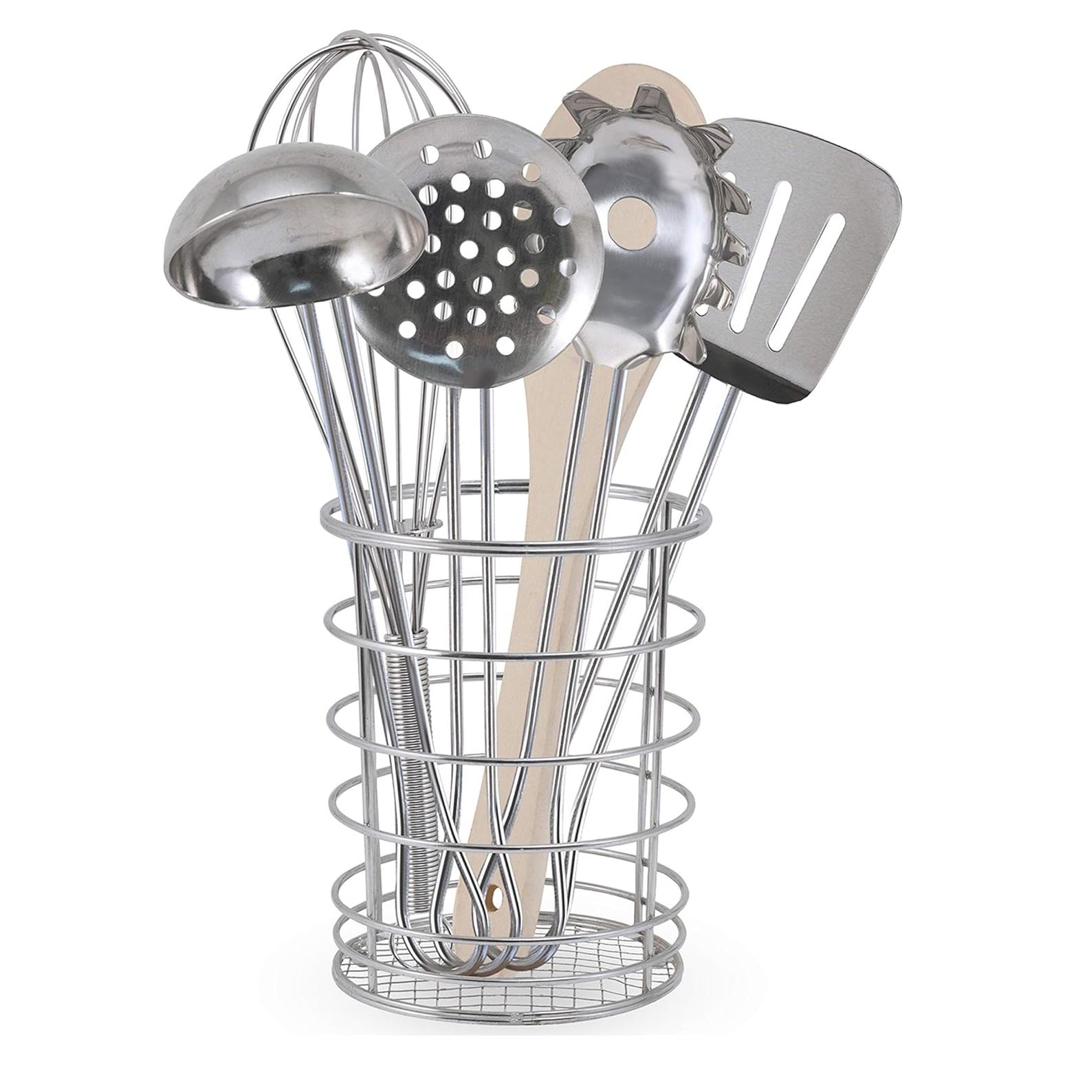 Set de Utensilios de Cocina Melissa & Doug 7 Piezas Acero y Madera