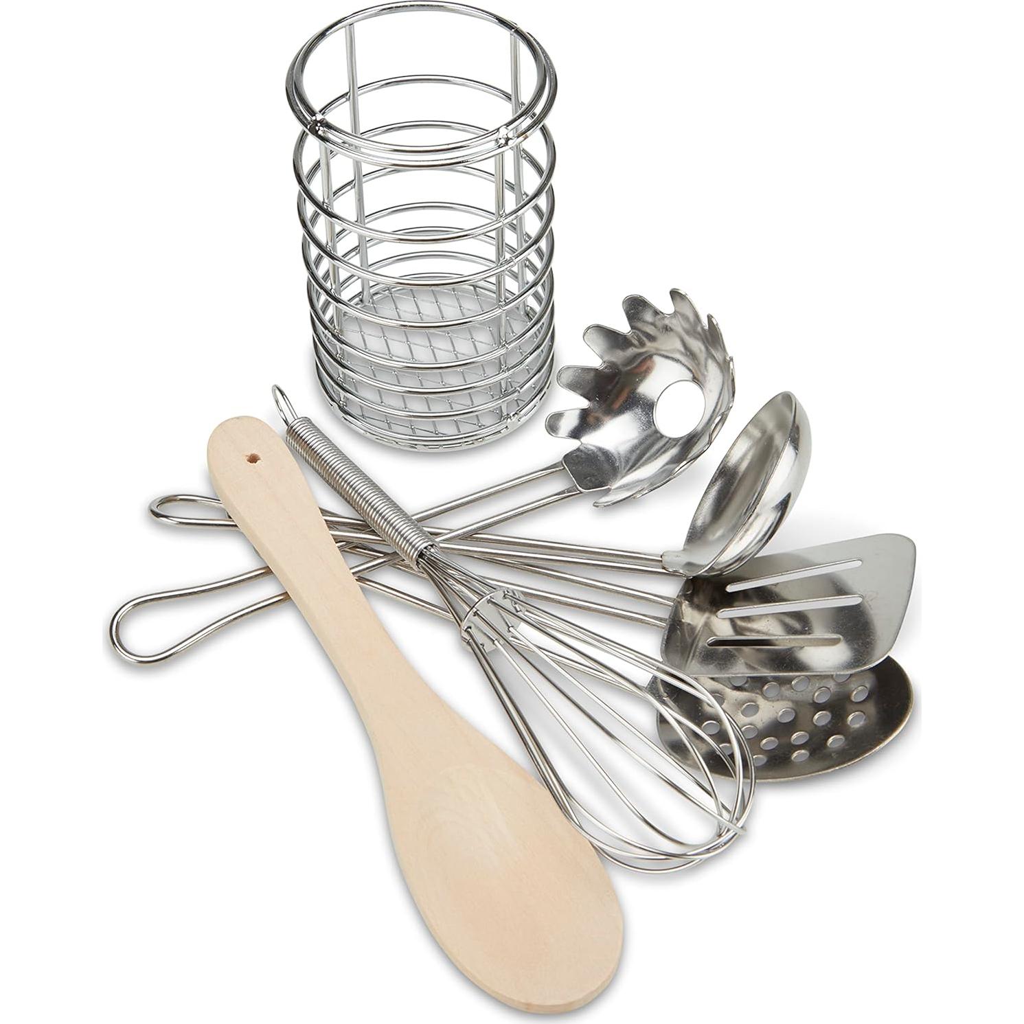 Set de Utensilios de Cocina Melissa & Doug 7 Piezas Acero y Madera