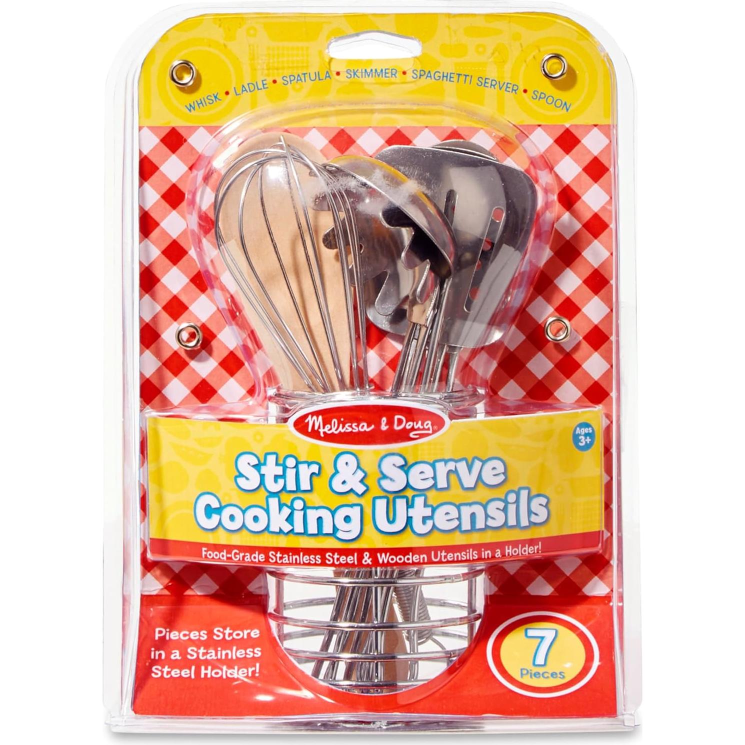 Set de Utensilios de Cocina Melissa & Doug 7 Piezas Acero y Madera