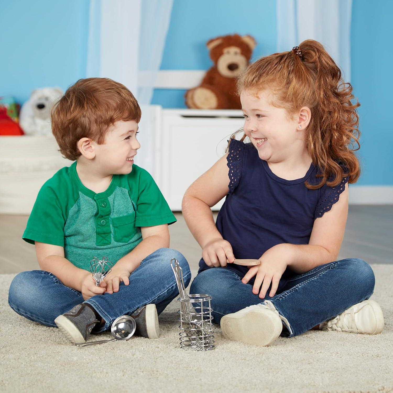 Set de Utensilios de Cocina Melissa & Doug 7 Piezas Acero y Madera