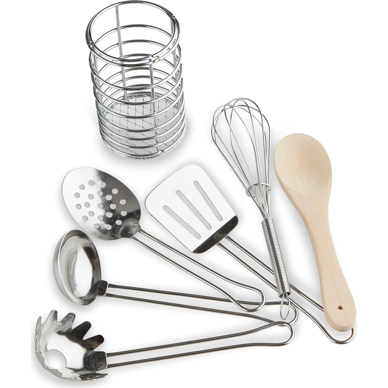 Set de Utensilios de Cocina Melissa & Doug 7 Piezas Acero y Madera