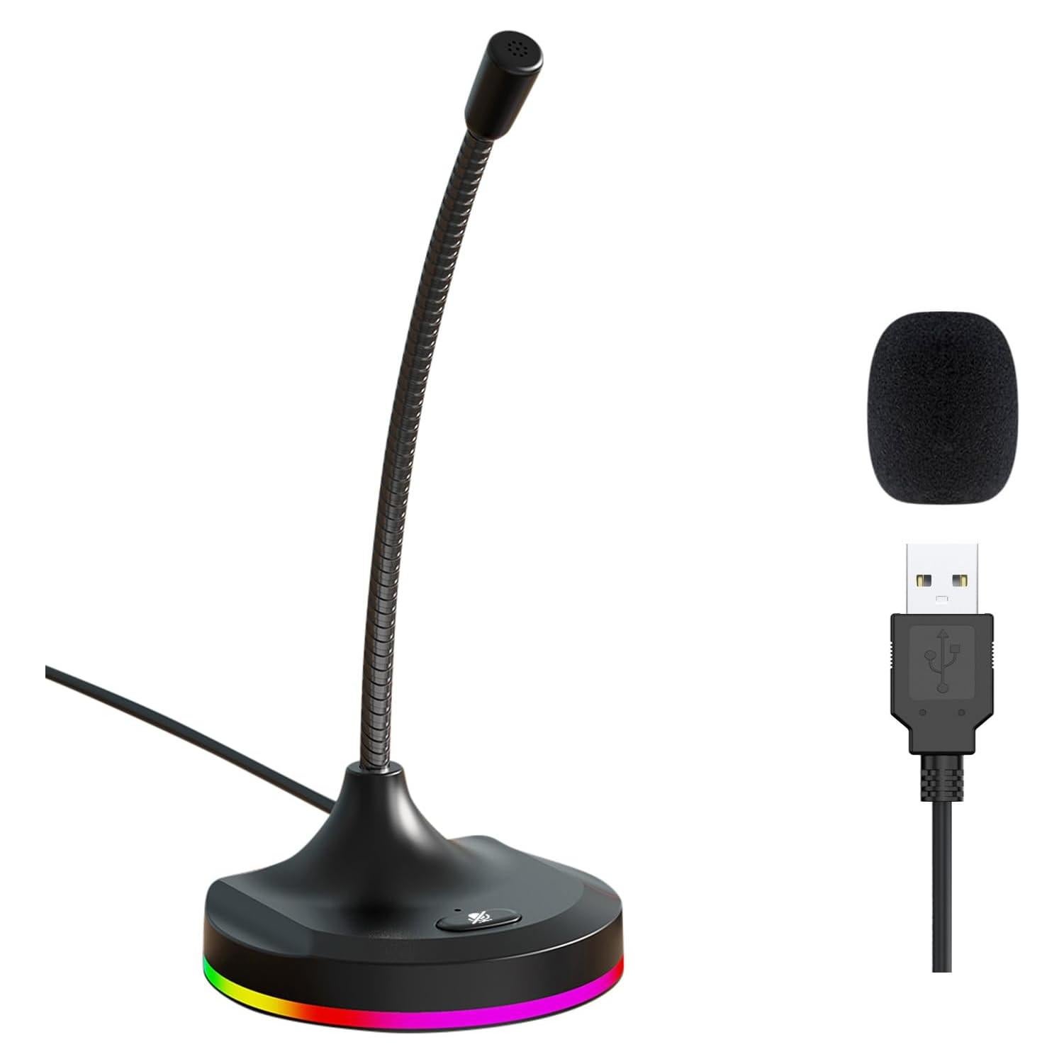 Micrófono USB Blapsuro M7 con Botón de Silencio y Luz RGB