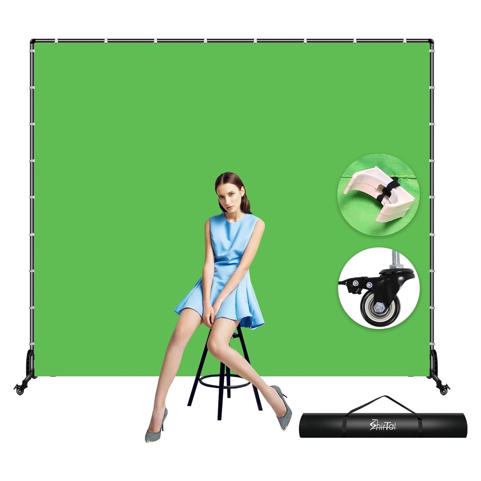 Kit de fondo verde 2.13x1.98m con soporte móvil SHIRTAL