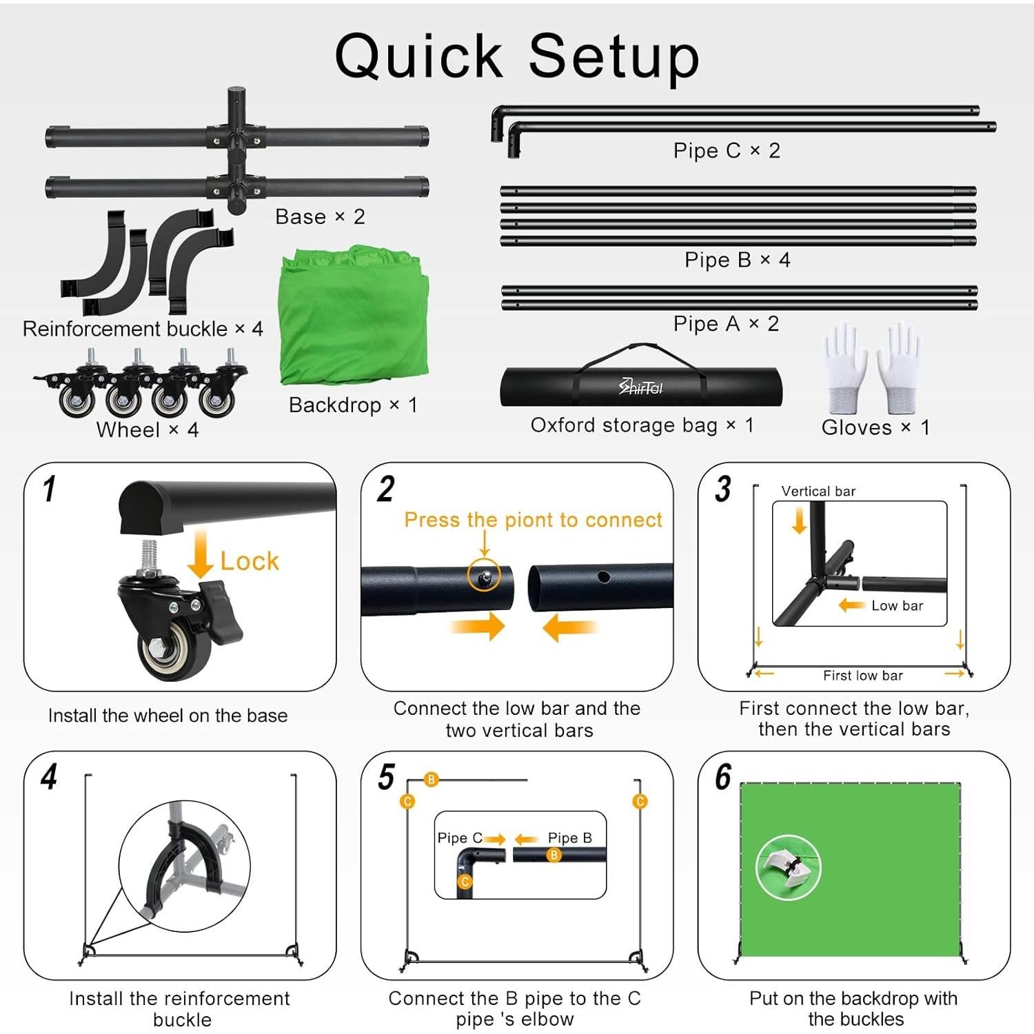 Kit de fondo verde 2.13x1.98m con soporte móvil SHIRTAL