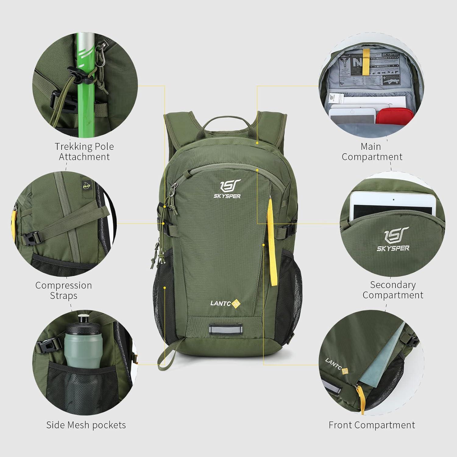 Mochila de Senderismo 20L SKYSPER LANTC20 Verde Militar