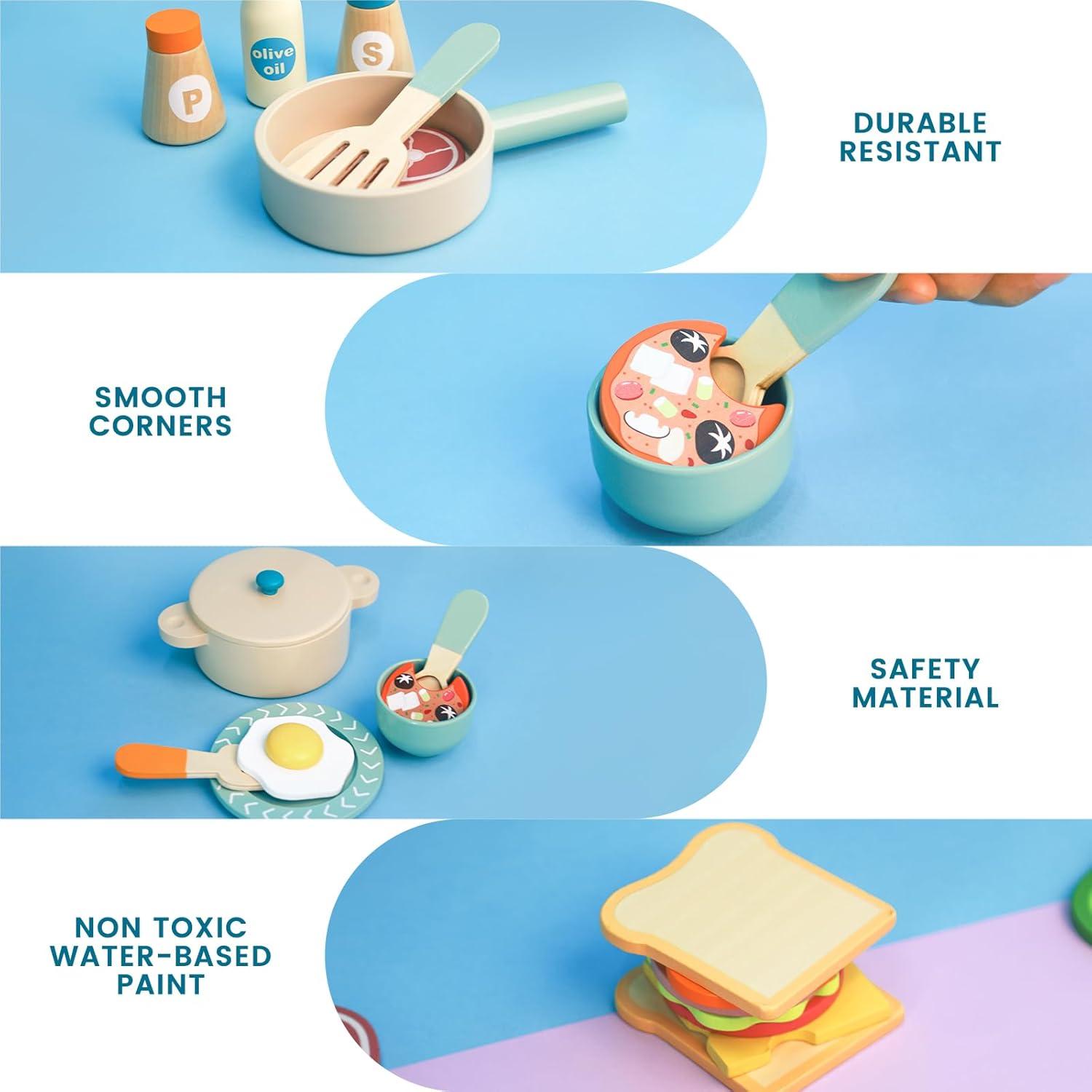 Juego de Cocina de Madera Masonbaby 36 Piezas para Niños