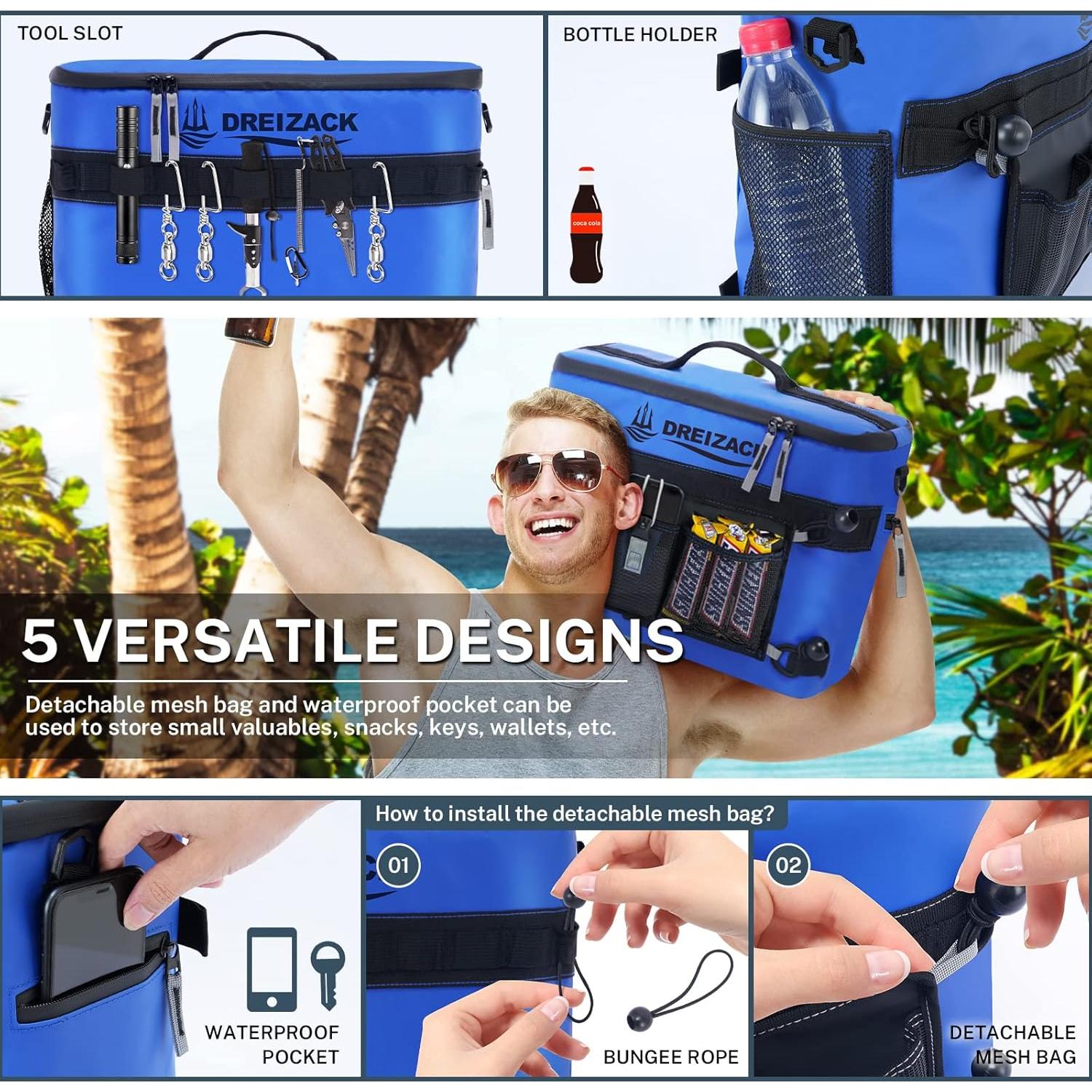 Dreizack Kayak Cooler Behind Seat, Waterproof Cooler for Kayaking,Paddle Board Cooler Compatible with Lawn-Chair Seat Kayak Accessories Cooler Bag Kayak Cooler Tow Behind for Camping Fishing