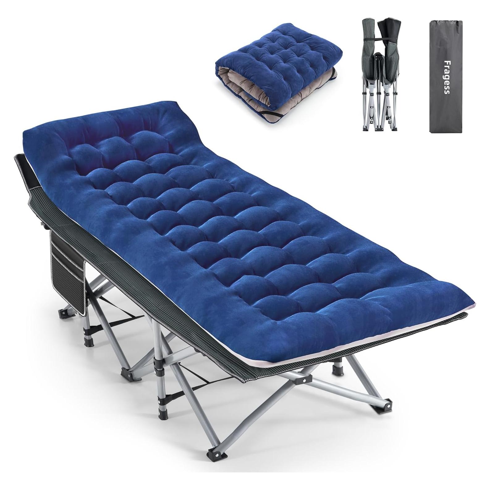 Cama de Camping Plegable Fragess con Colchón y Almohada Azul