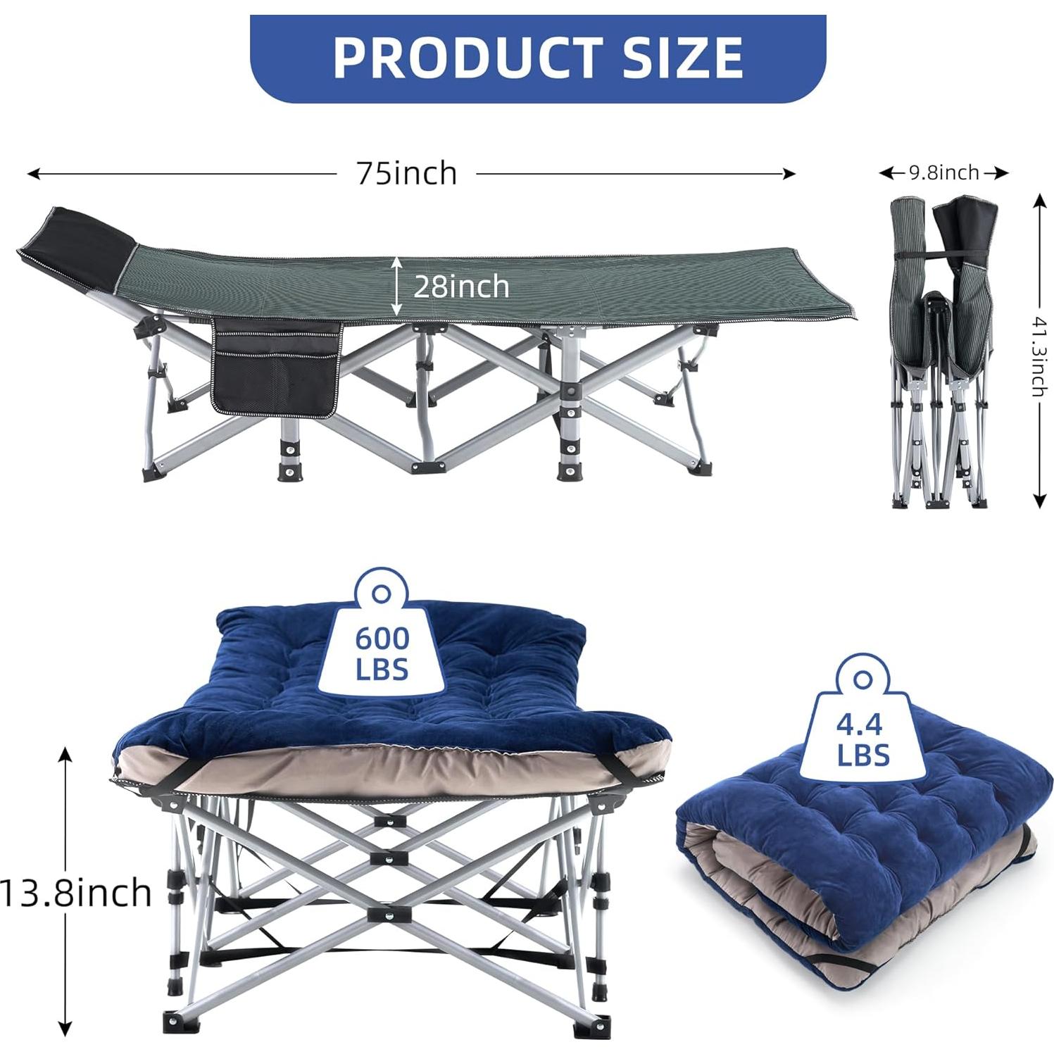 Cama de Camping Plegable Fragess con Colchón y Almohada Azul