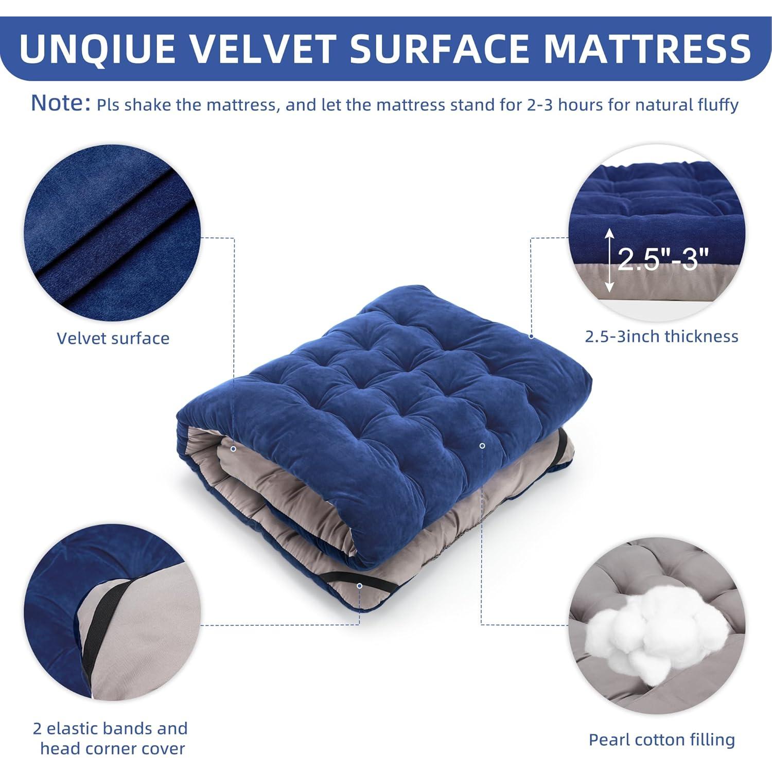 Cama de Camping Plegable Fragess con Colchón y Almohada Azul