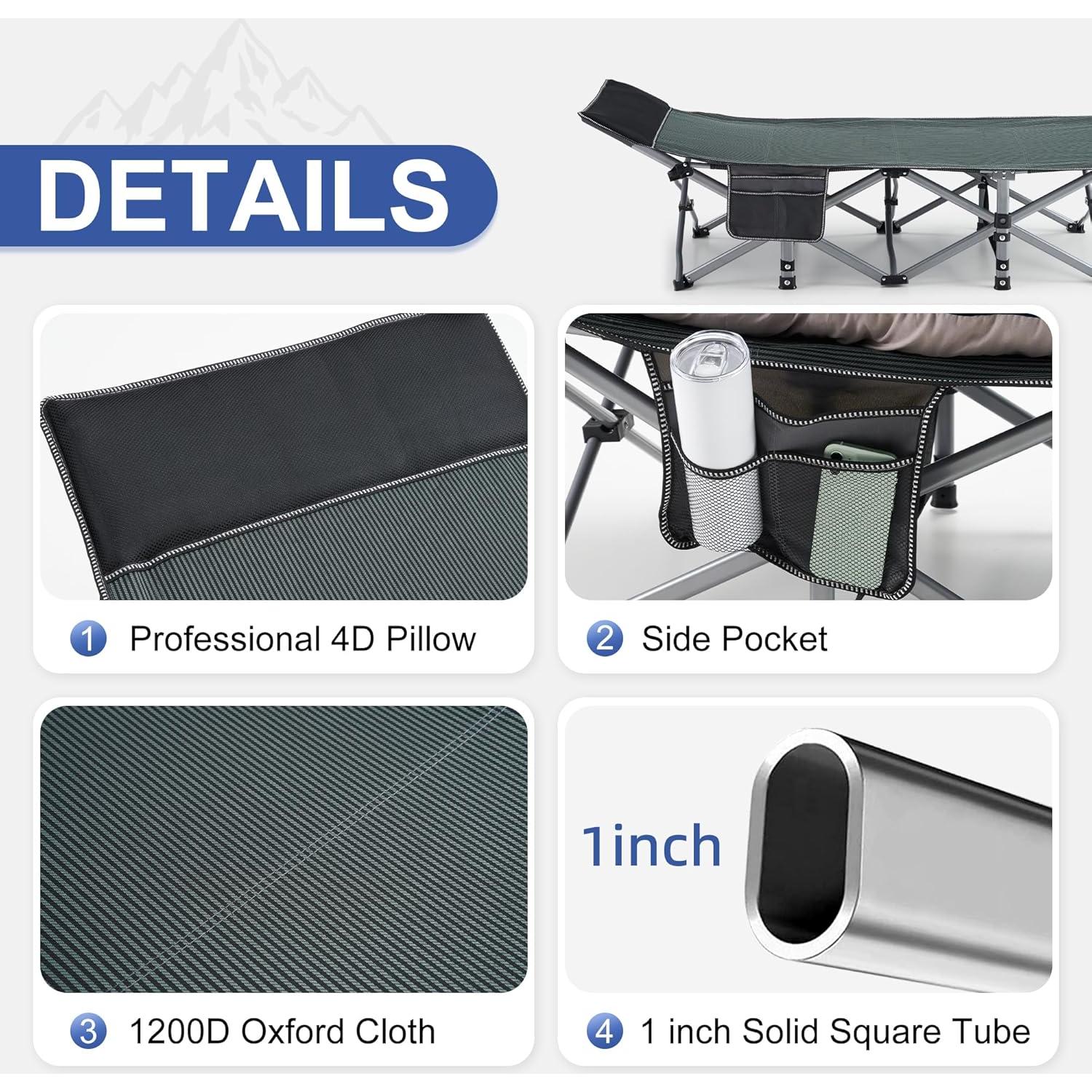 Cama de Camping Plegable Fragess con Colchón y Almohada Azul