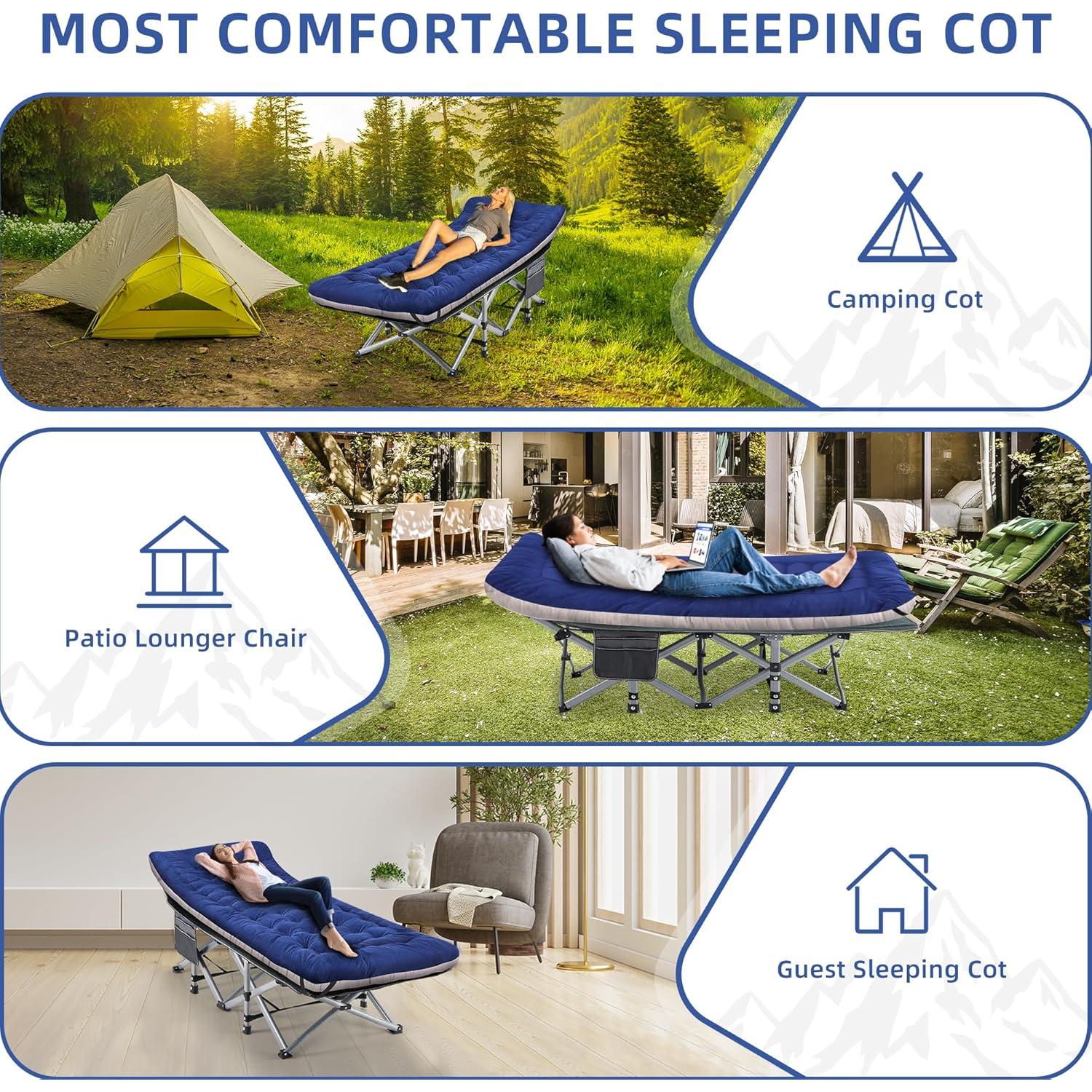 Cama de Camping Plegable Fragess con Colchón y Almohada Azul