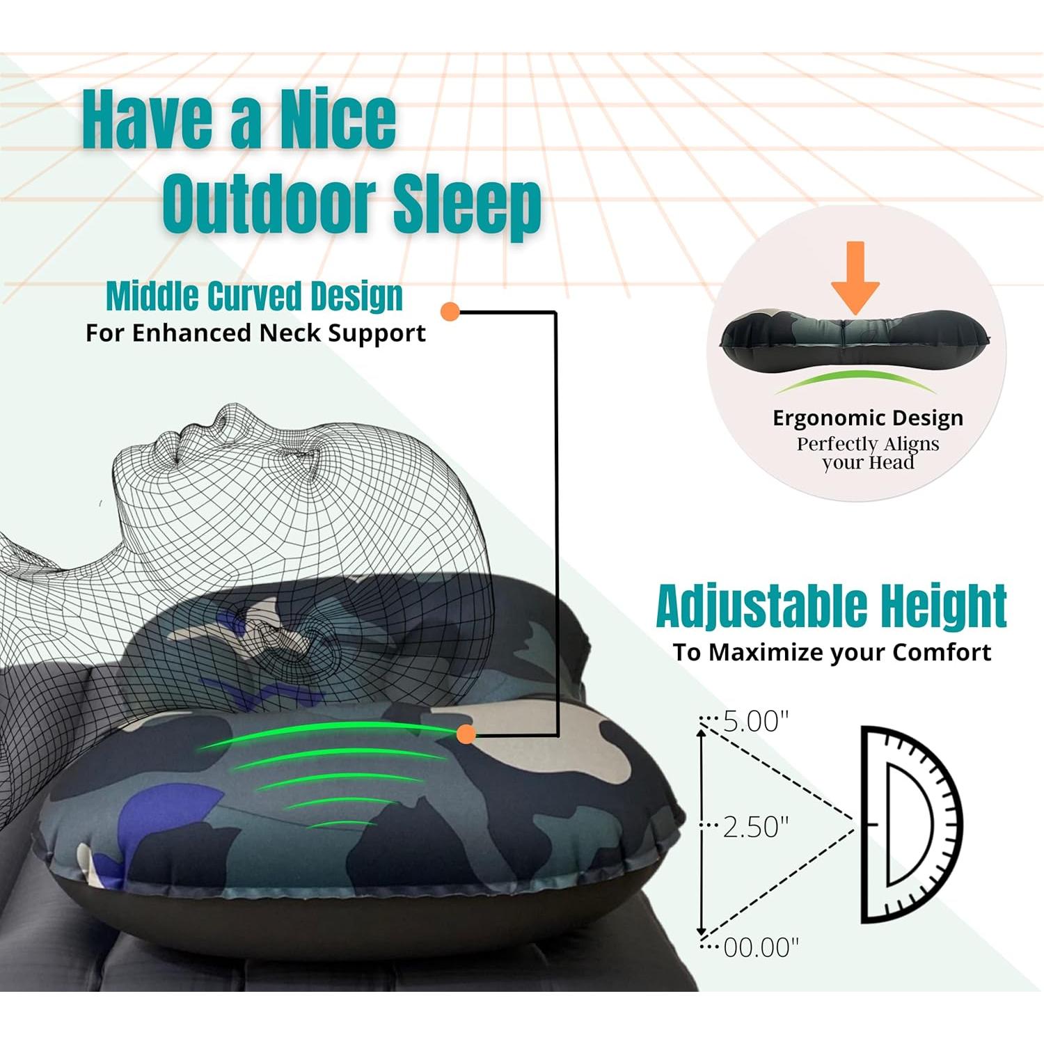 Almohada Inflable CAMPWAY MIRI para Camping y Viajes - Camuflaje