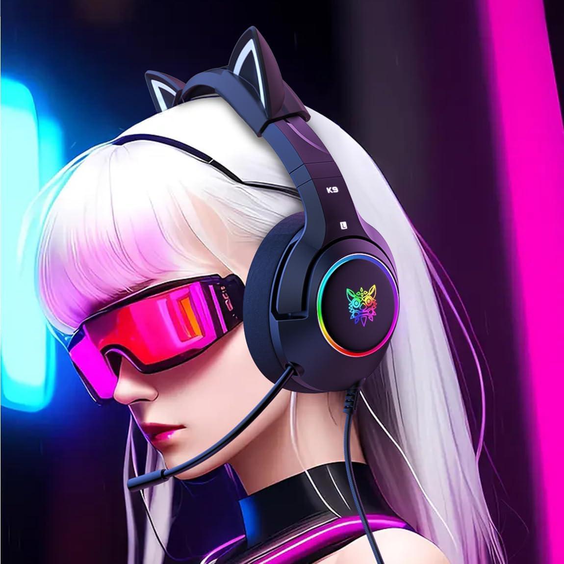 Orejas de Gato Negro ONITOON para Auriculares de Juego