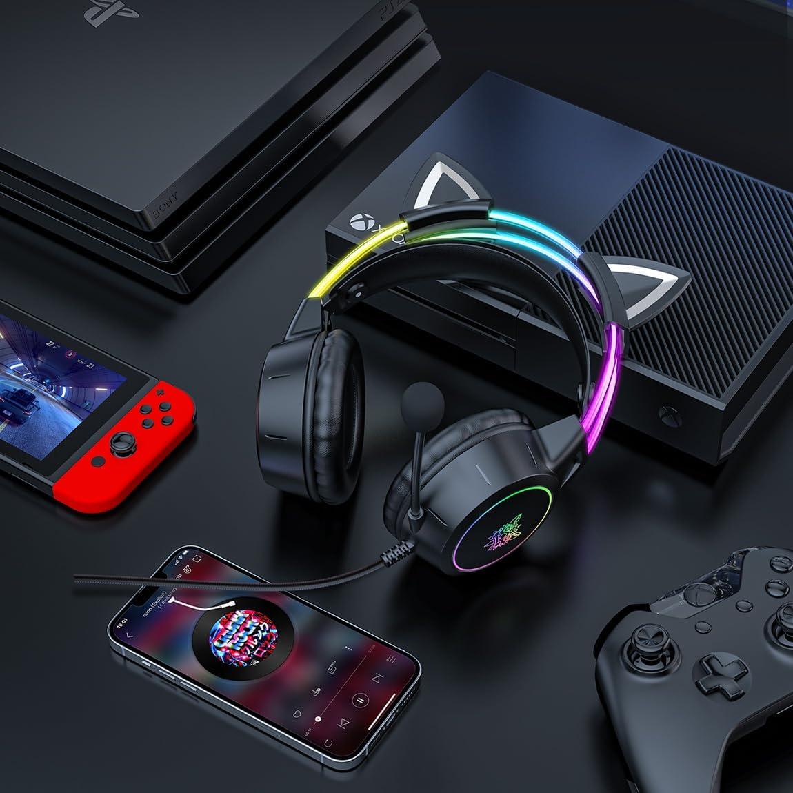 Orejas de Gato Negro ONITOON para Auriculares de Juego