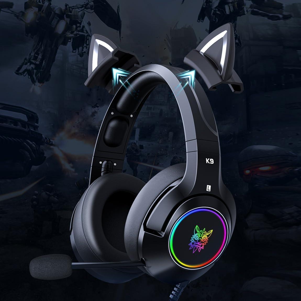 Orejas de Gato Negro ONITOON para Auriculares de Juego