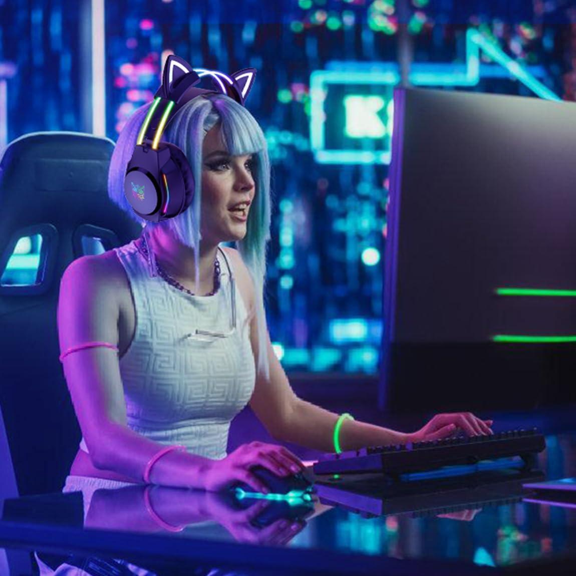 Orejas de Gato Negro ONITOON para Auriculares de Juego