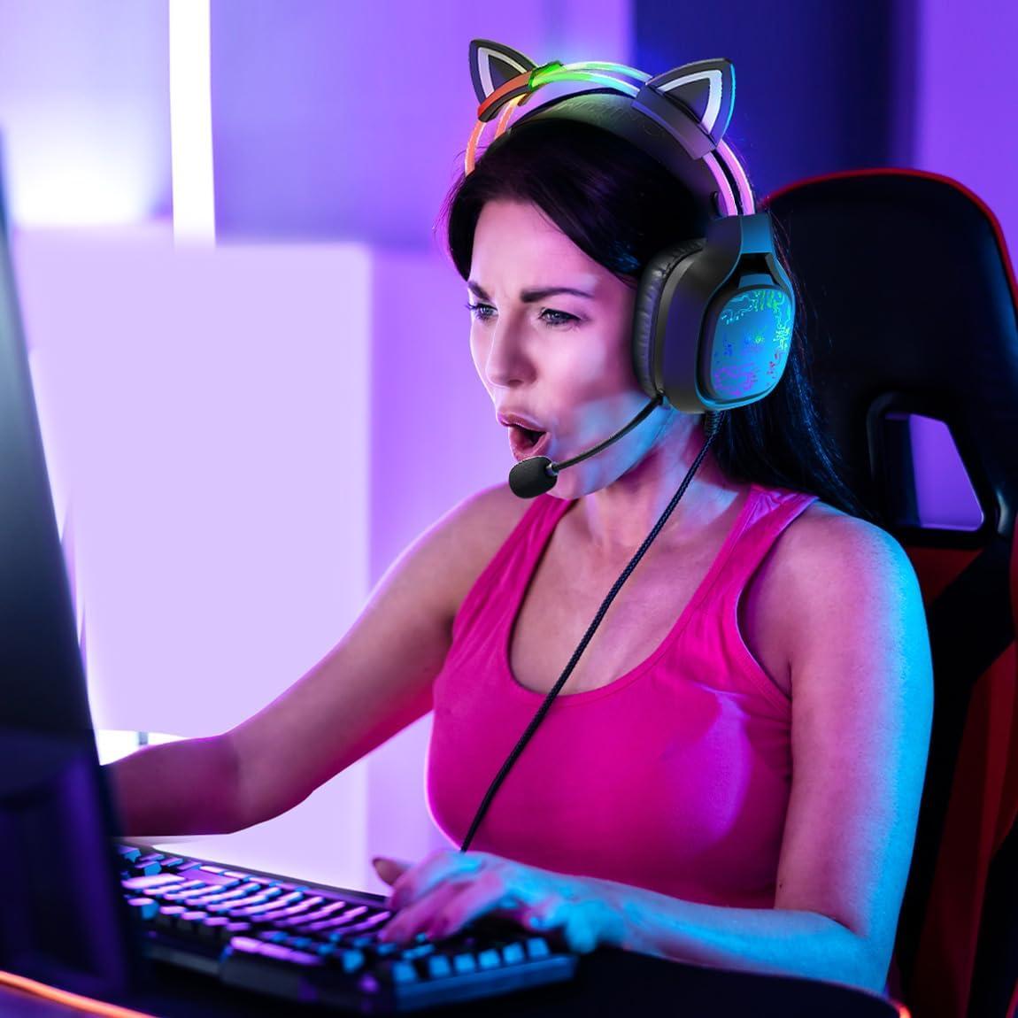 Orejas de Gato Negro ONITOON para Auriculares de Juego