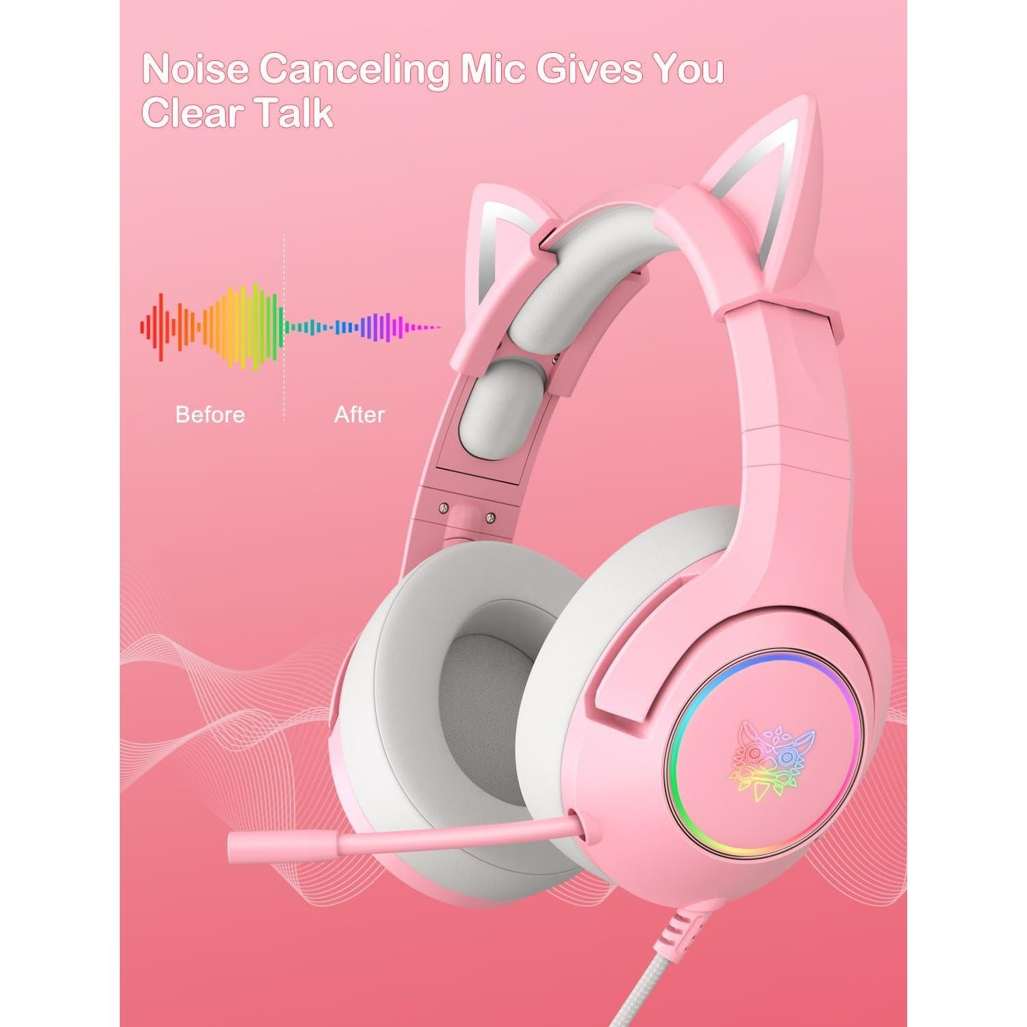 Auriculares de Juego PHNIXGAM K9 Rosa con Micrófono y LED