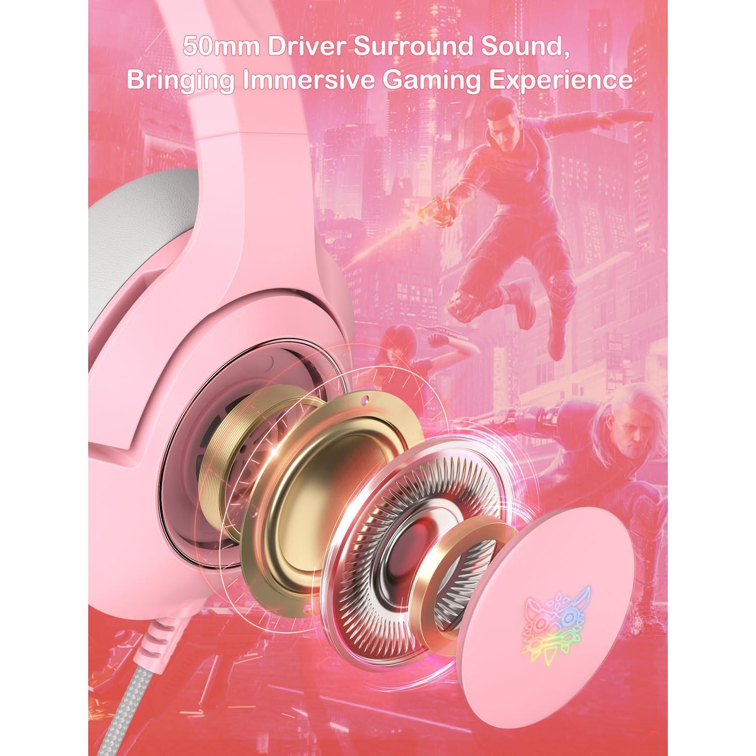 Auriculares de Juego PHNIXGAM K9 Rosa con Micrófono y LED