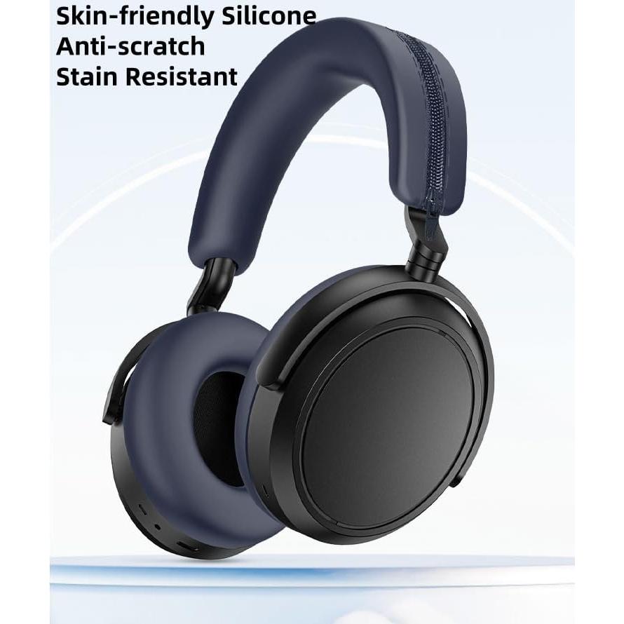 Silicone Case Cover Set for Sennheiser Momentum 4 Headphones, Ear Caps and Headband Cover (Black)