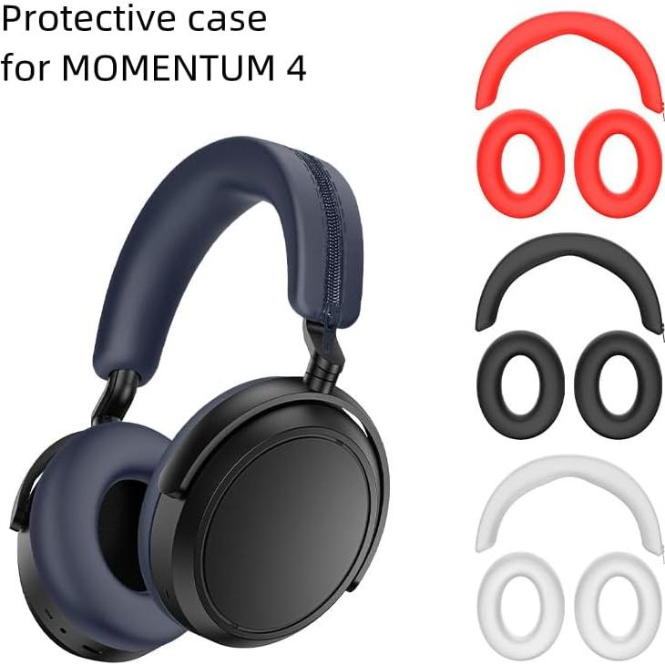 Silicone Case Cover Set for Sennheiser Momentum 4 Headphones, Ear Caps and Headband Cover (Black)