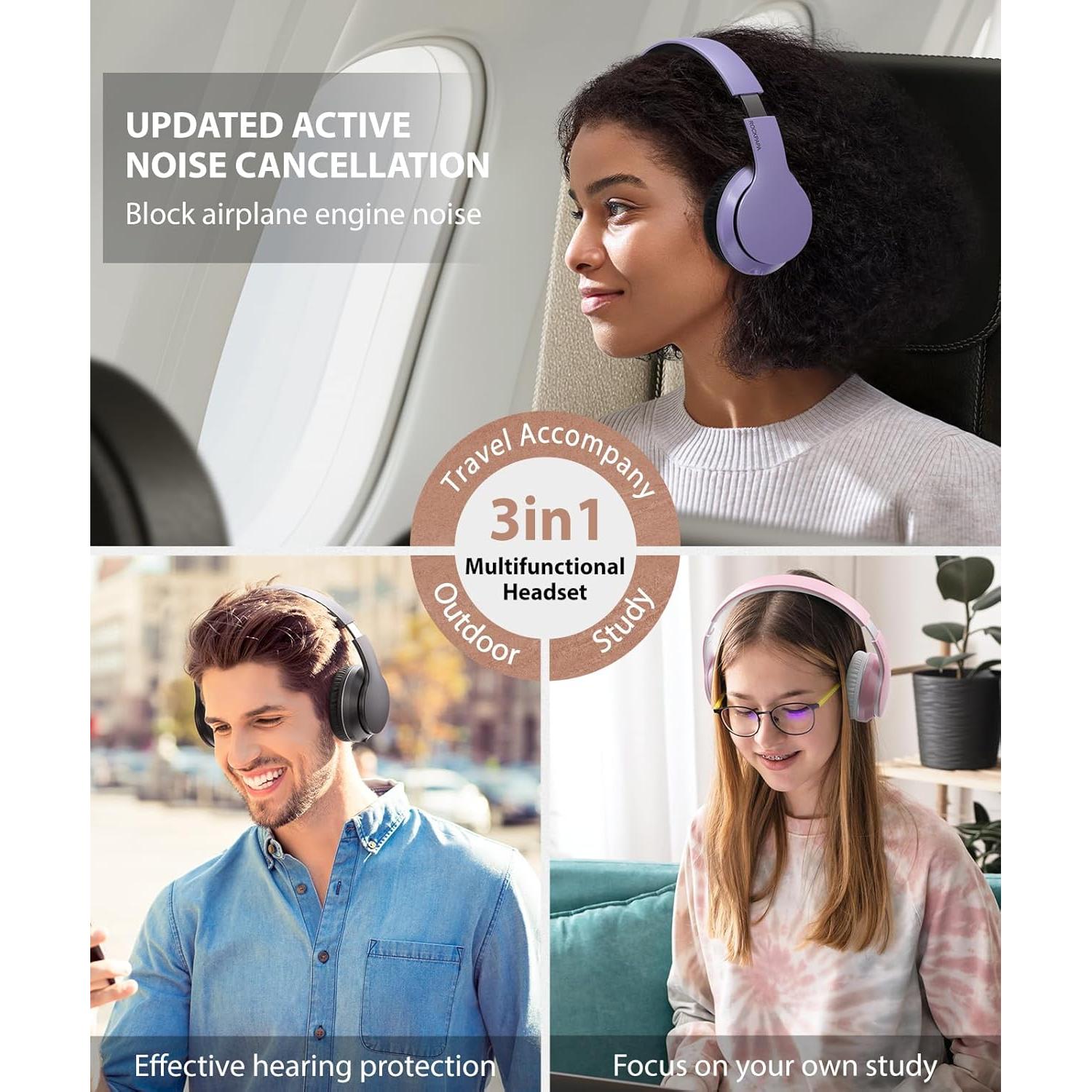 rockpapa E7 Over Ear Wireless Bluetooth Headphones with Mic Without Travel Case, Foldable Wired/Wireless Headphones with Microphone for Kids Childrens Boys Girls Teen Youth Adult Black