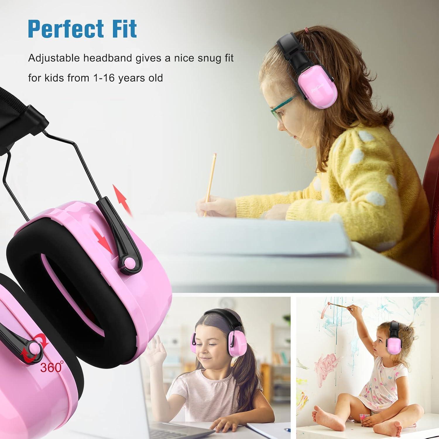 Orejeras ProCase para Niños Rosa SNR 29 dB Canceladoras de Ruido