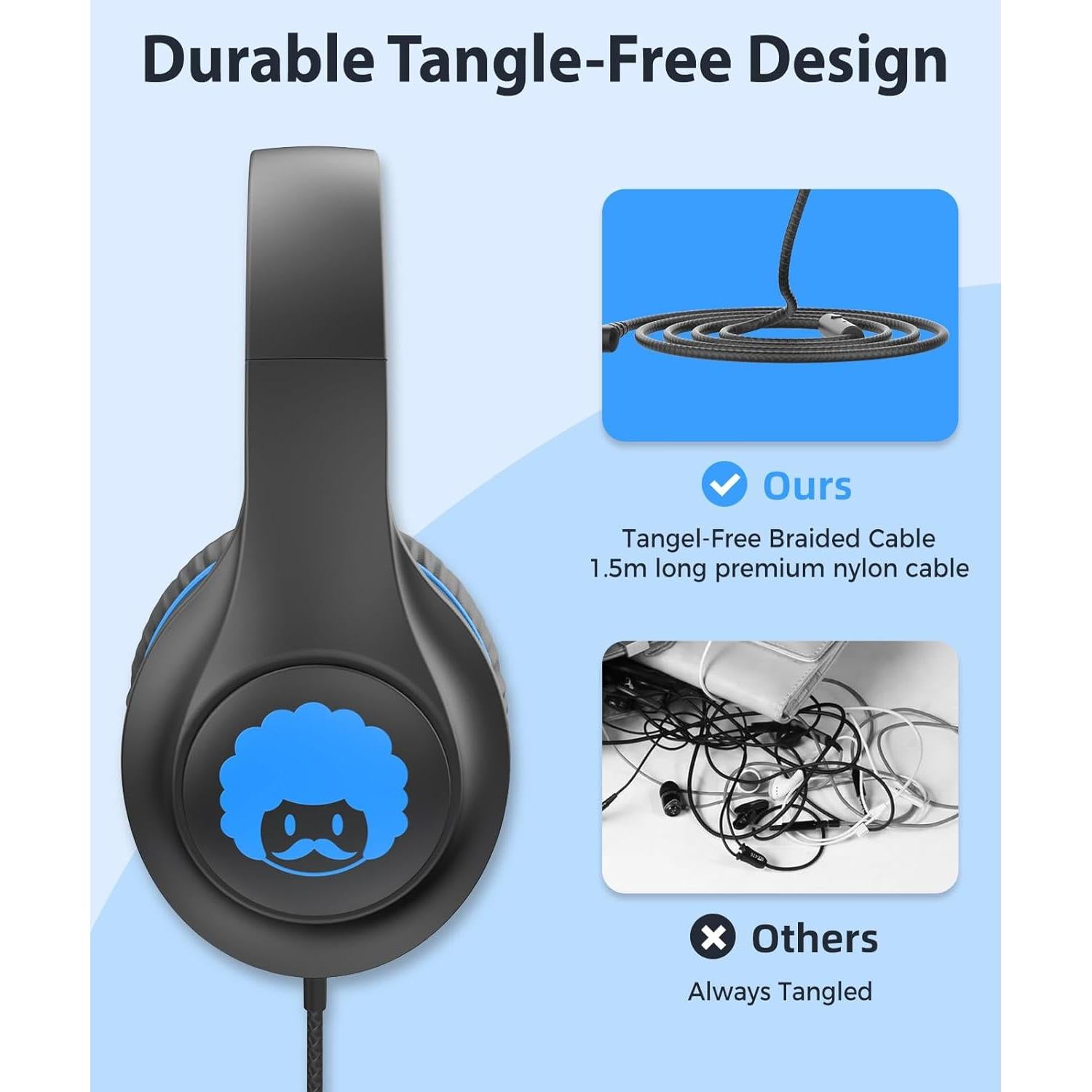 Auriculares Rockpapa C24 para Niños con Micrófono - Negro Azul