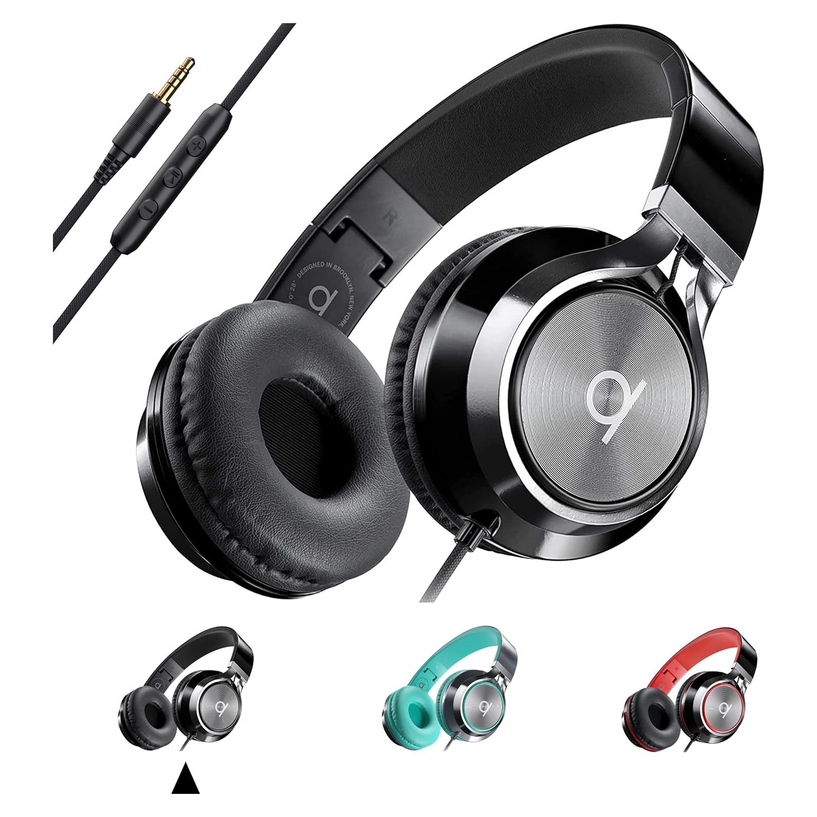 ARTIX CL750 Wired Headphones with Mic & Volume Control — Noise Isolating On-Ear Headphones for Computer and Laptop Wired, Plug in Corded Headphone Over Ear with Wire (Foldable, Aux Jack 3.5mm)