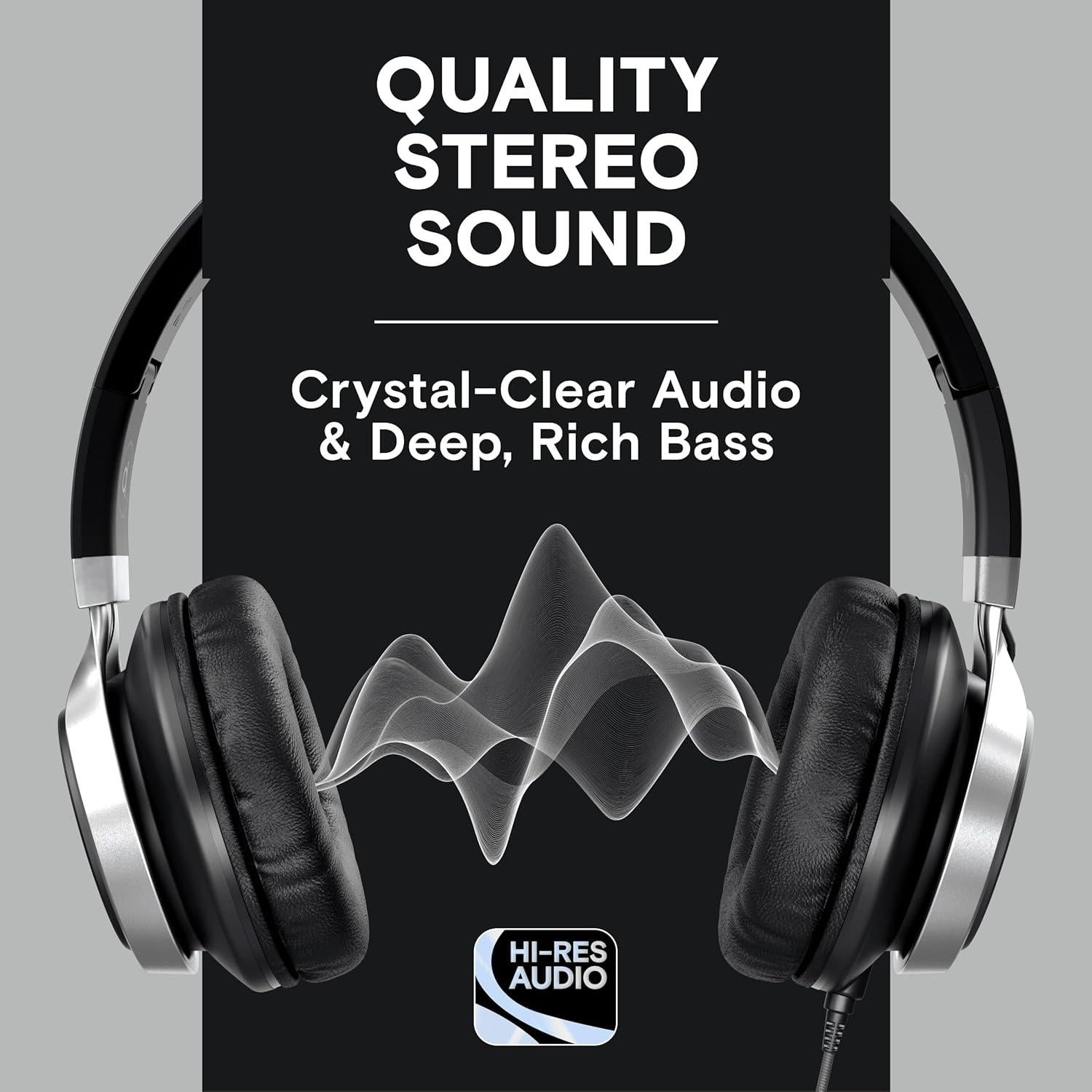 ARTIX CL750 Wired Headphones with Mic & Volume Control — Noise Isolating On-Ear Headphones for Computer and Laptop Wired, Plug in Corded Headphone Over Ear with Wire (Foldable, Aux Jack 3.5mm)