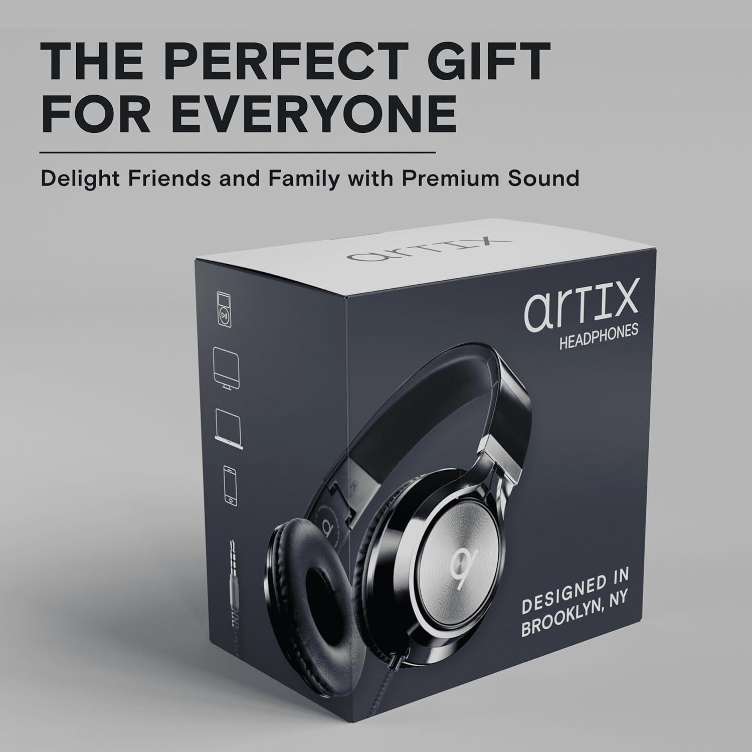 ARTIX CL750 Wired Headphones with Mic & Volume Control — Noise Isolating On-Ear Headphones for Computer and Laptop Wired, Plug in Corded Headphone Over Ear with Wire (Foldable, Aux Jack 3.5mm)