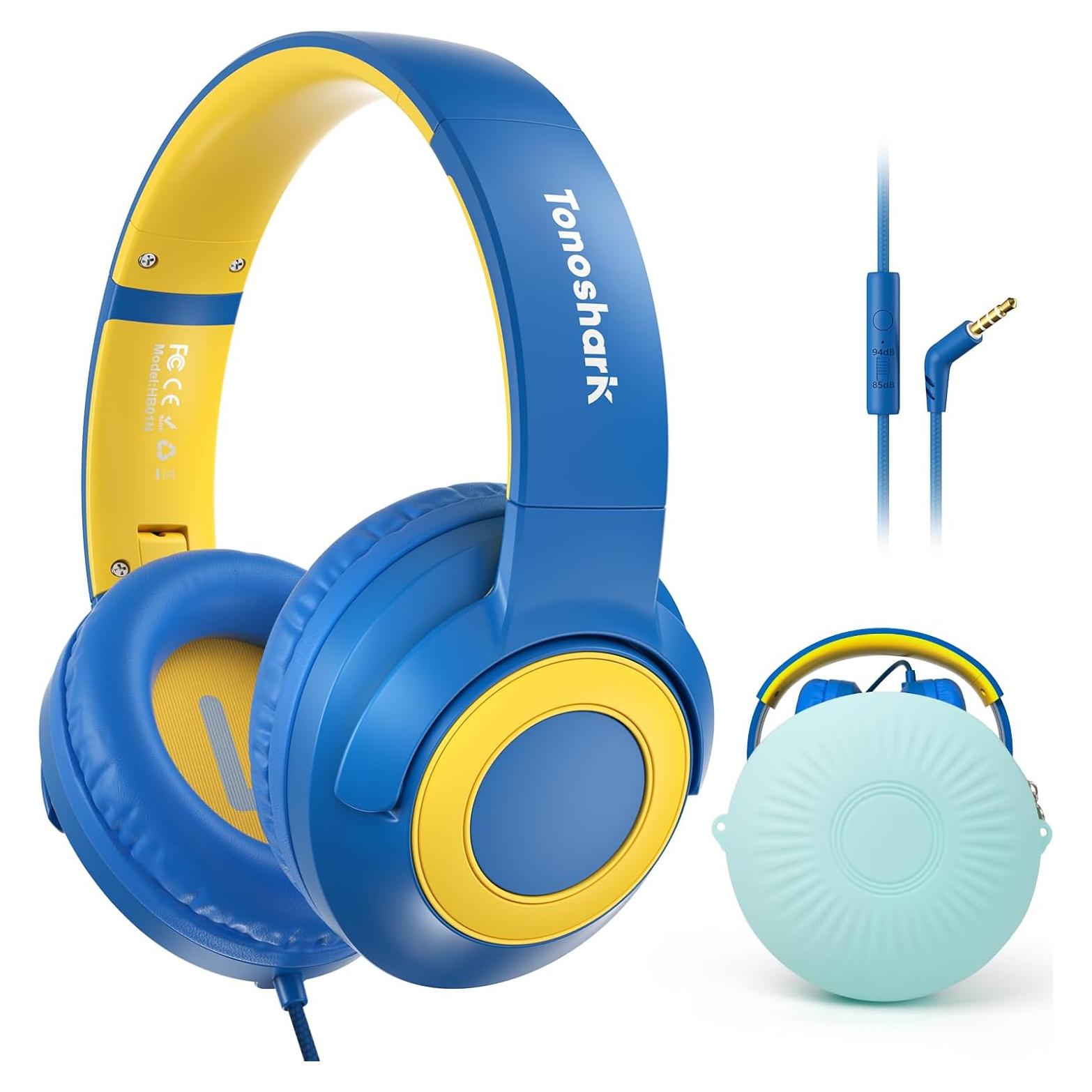 Kids Wired Headphones with Microphone, Volume Limited to 85/94dB Earphone for Boys & Girls, Foldable 3.5mm Jack Headset for School & Travel, Includes Portable Case