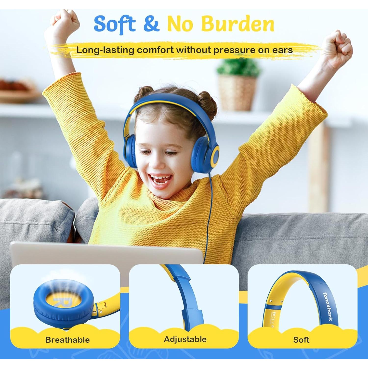 Kids Wired Headphones with Microphone, Volume Limited to 85/94dB Earphone for Boys & Girls, Foldable 3.5mm Jack Headset for School & Travel, Includes Portable Case