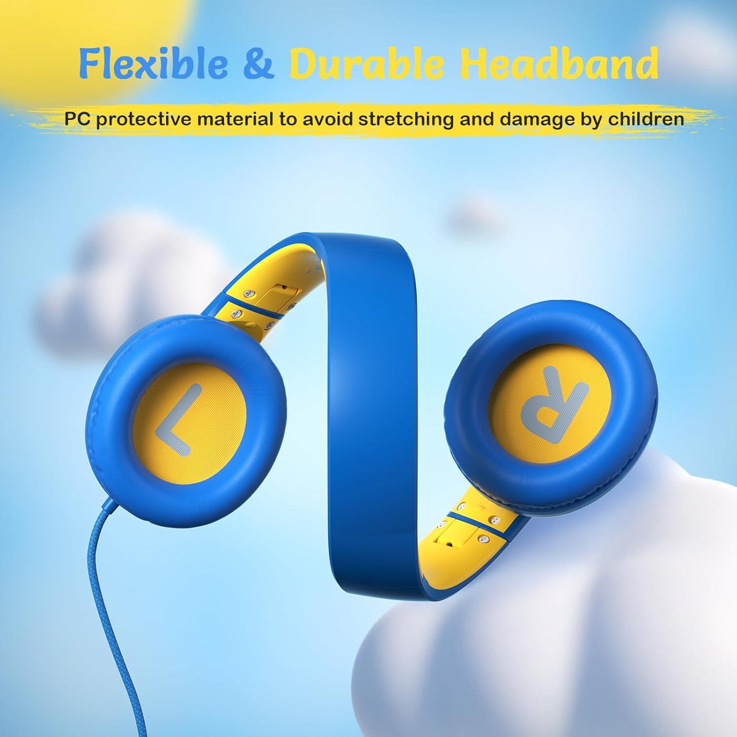 Kids Wired Headphones with Microphone, Volume Limited to 85/94dB Earphone for Boys & Girls, Foldable 3.5mm Jack Headset for School & Travel, Includes Portable Case