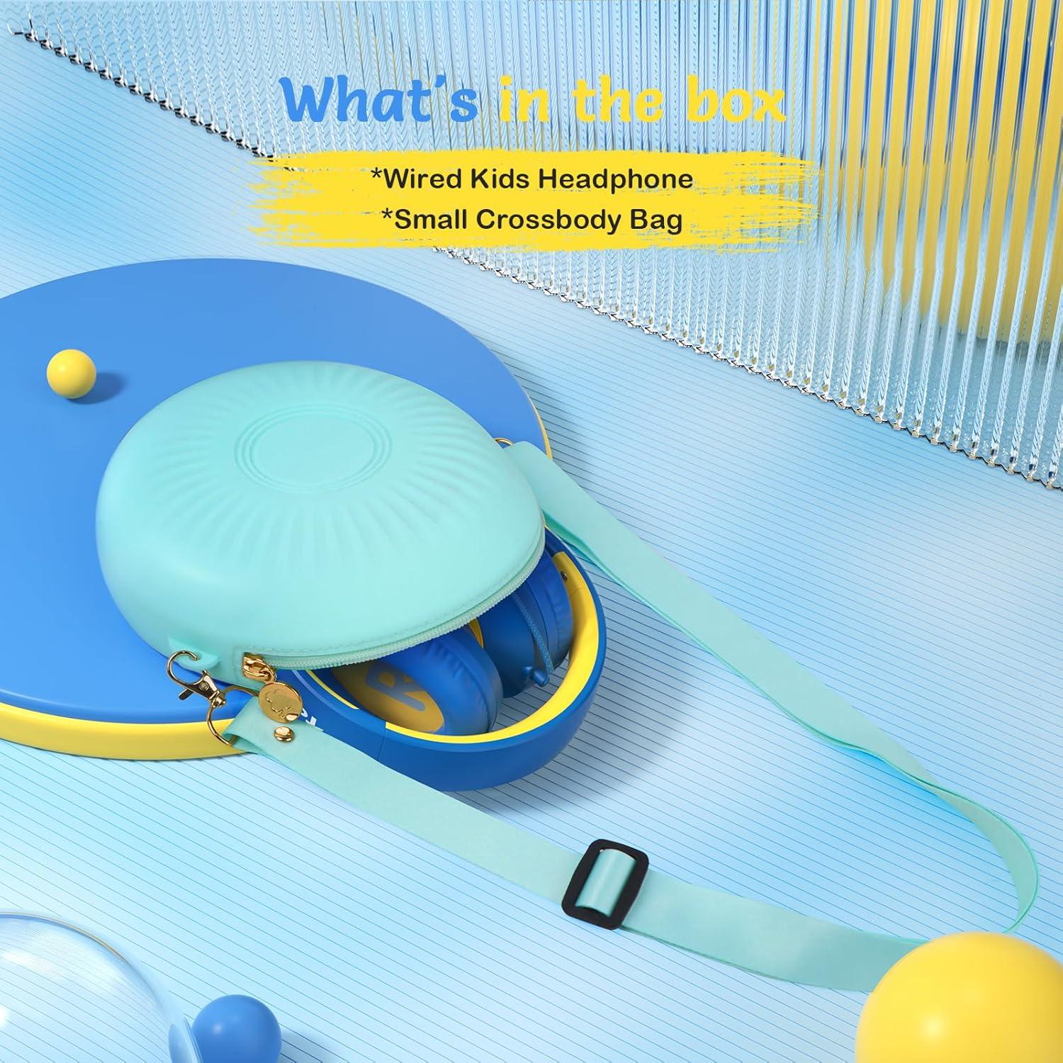 Kids Wired Headphones with Microphone, Volume Limited to 85/94dB Earphone for Boys & Girls, Foldable 3.5mm Jack Headset for School & Travel, Includes Portable Case