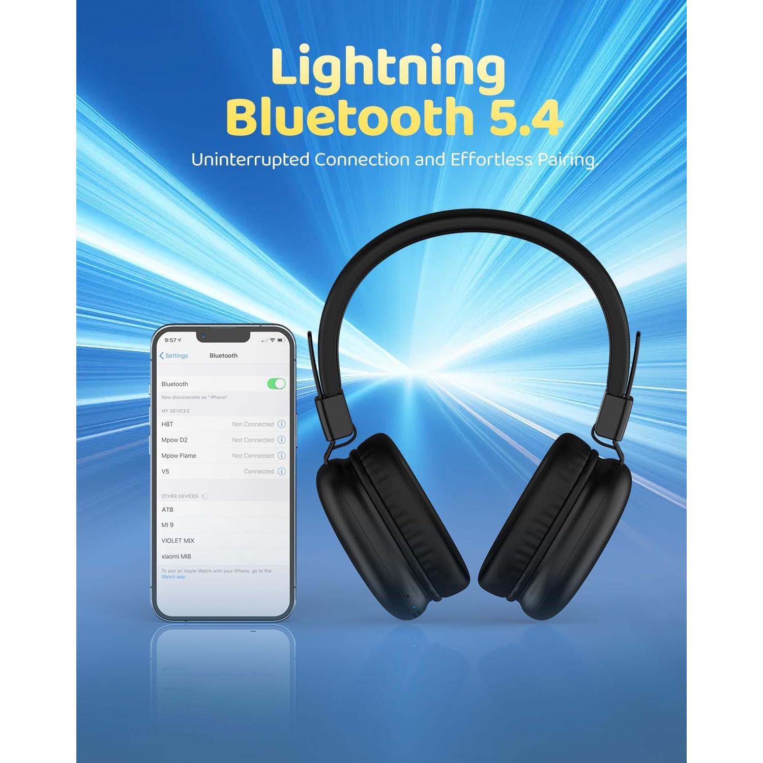 Kids Bluetooth Headphones, Wireless Headphones with HD ENC Microphone, 50 Hours Playtime, Safe Volume,Type C Fast Charging,Foldable Over Ear Headphone for Children/Teens/Smart Device (Black)