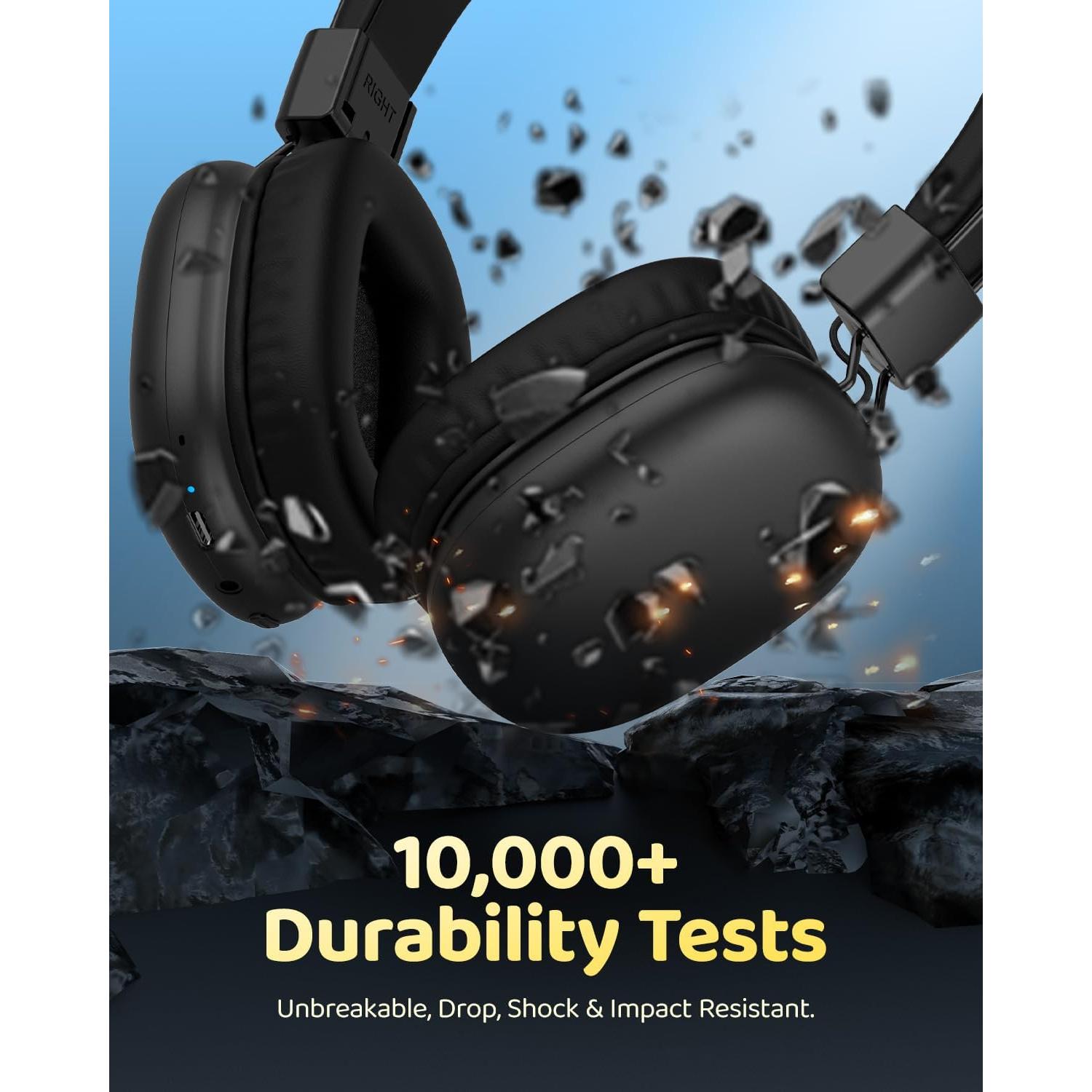 Kids Bluetooth Headphones, Wireless Headphones with HD ENC Microphone, 50 Hours Playtime, Safe Volume,Type C Fast Charging,Foldable Over Ear Headphone for Children/Teens/Smart Device (Black)