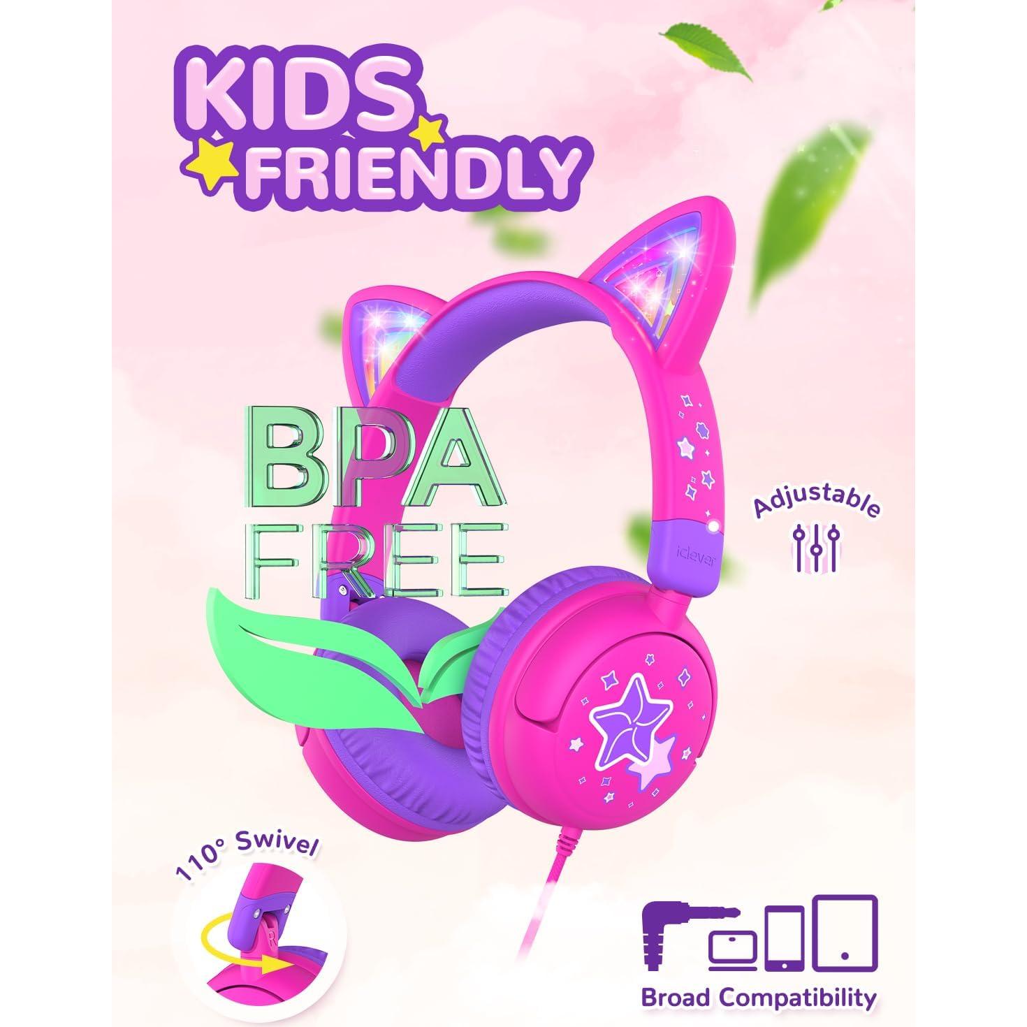 Auriculares iClever Meow Lollipop Rosa para Niños 85dBA