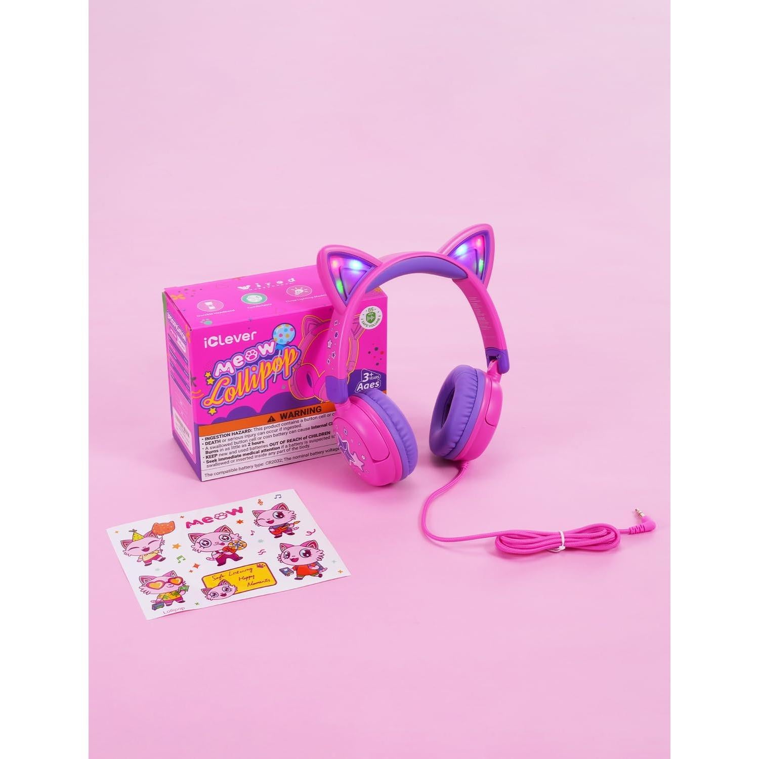 Auriculares iClever Meow Lollipop Rosa para Niños 85dBA