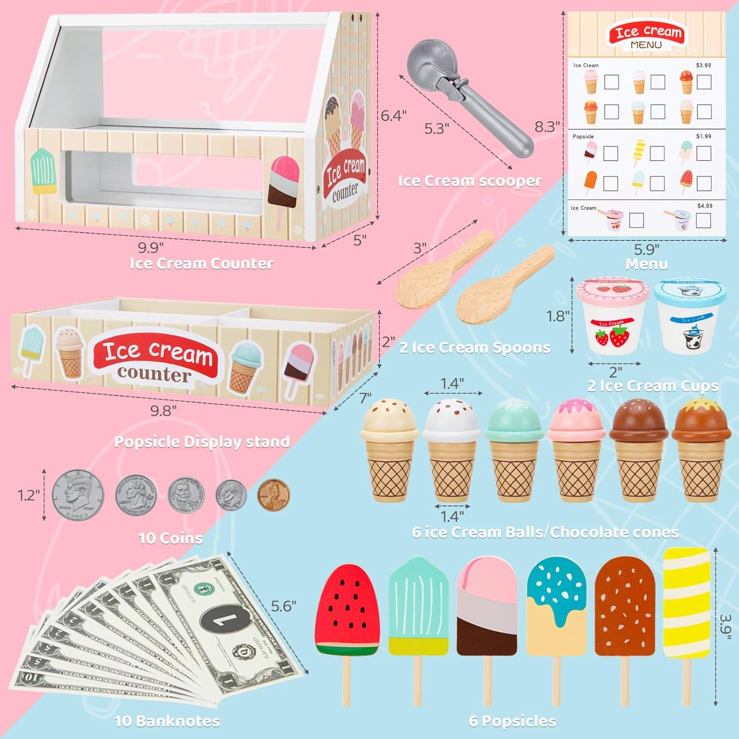 Juguete de Helado de Madera ZJEFUNS para Niños 3-10 Años