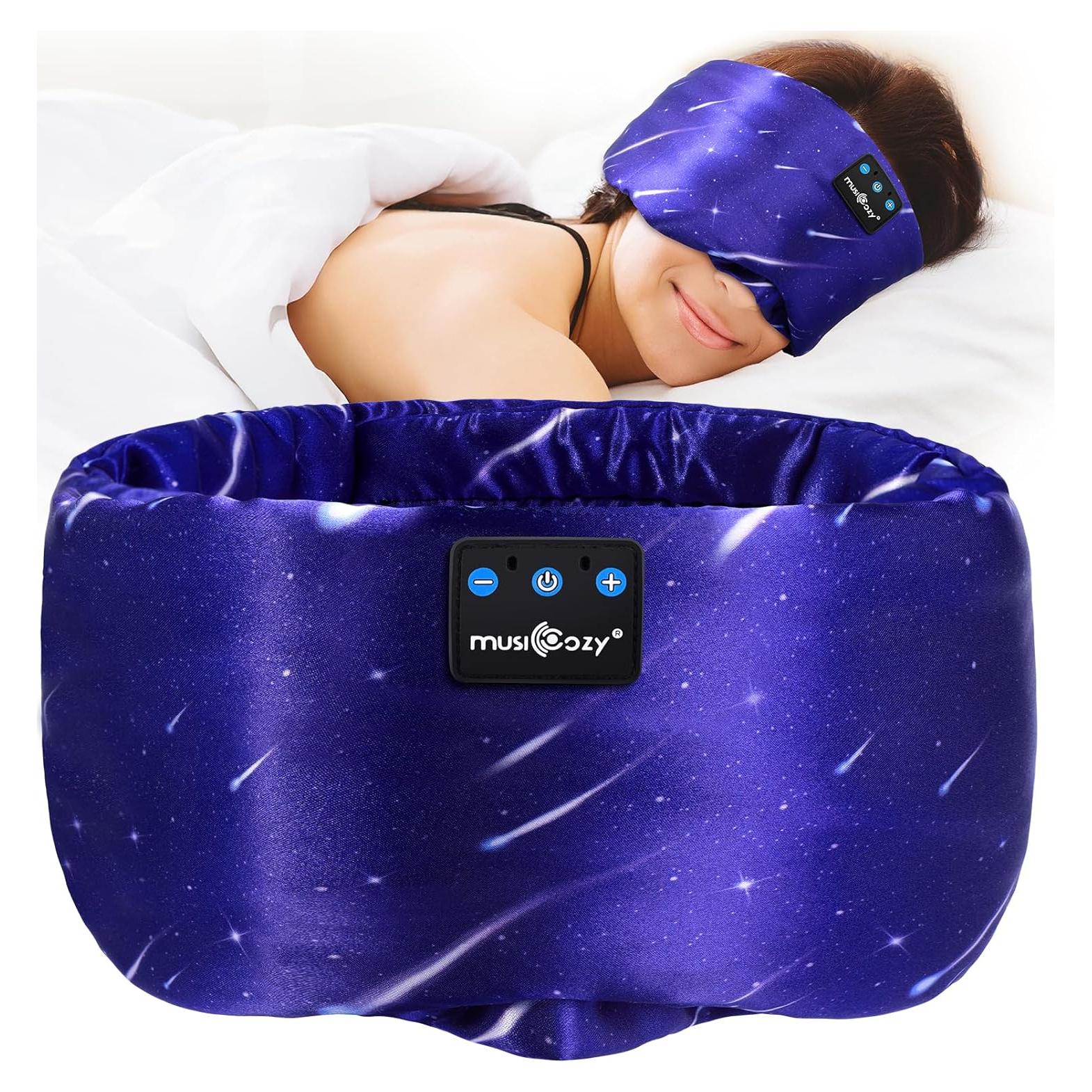 MUSICOZY Máscara de Sueño Bluetooth de Seda Morera Ajustable