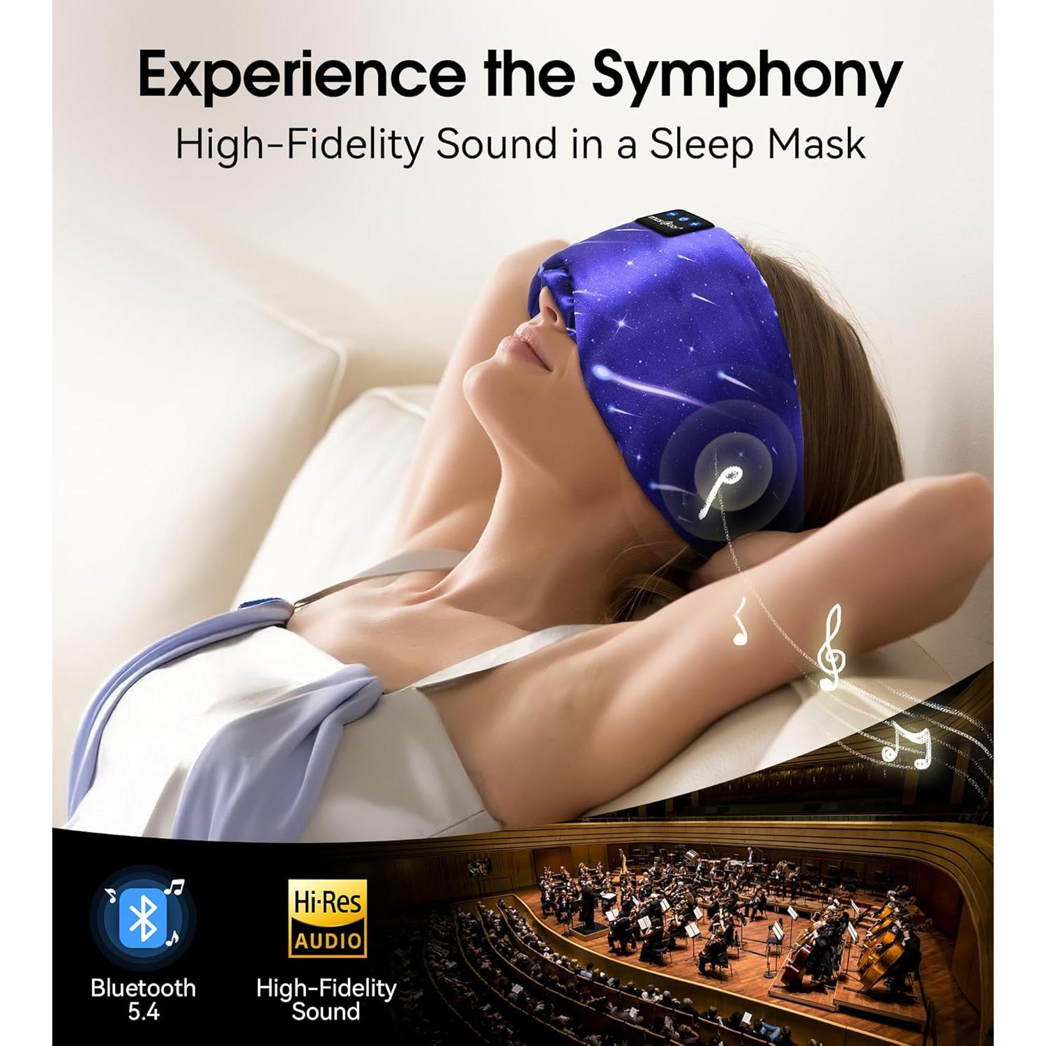 MUSICOZY Máscara de Sueño Bluetooth de Seda Morera Ajustable