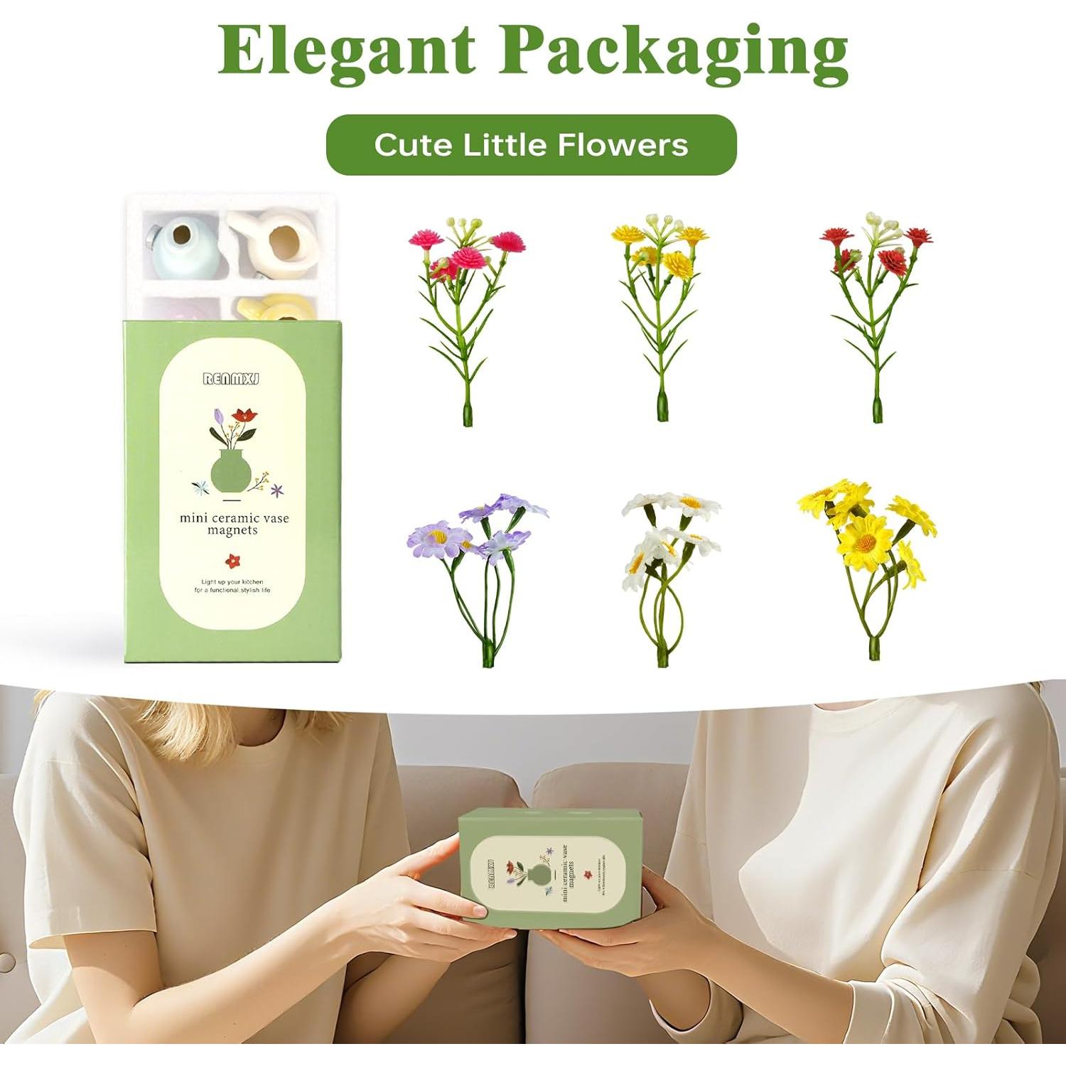 Mini Jarrones Cerámicos Magnéticos Renmxj con Flores Falsas