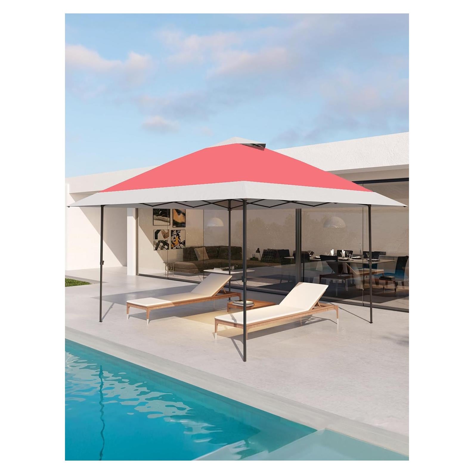 Gazebo de Patio Garvee 3.96x3.96m Impermeable Rojo y Gris